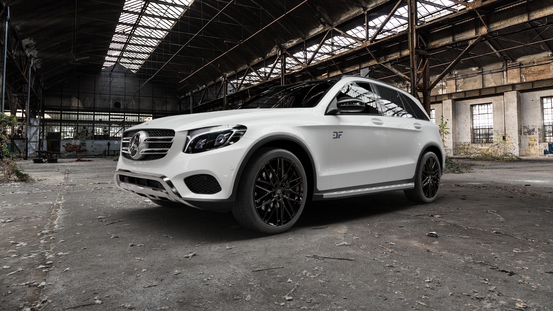 MSW 50 GLOSS BLACK Felge mit Reifen schwarz in 21Zoll Winterfelge Alufelge auf weissem Mercedes GLC-Klasse Typ X253 ⬇️ mit 15mm Tieferlegung ⬇️ Old Industrial Hall_max5000mm_2022 Frontansicht_1