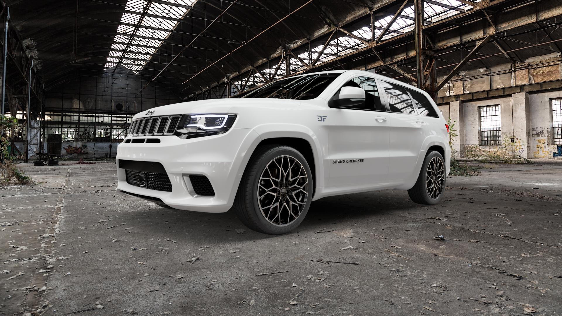 MSW 51 GLOSS BLACK FULL POLISHED Felge mit Reifen schwarz in 21Zoll Alufelge auf weissem Jeep Grand Cherokee IV Typ WK Facelift 17 ⬇️ mit 15mm Tieferlegung ⬇️ Old Industrial Hall_max5000mm_2022 Frontansicht_1