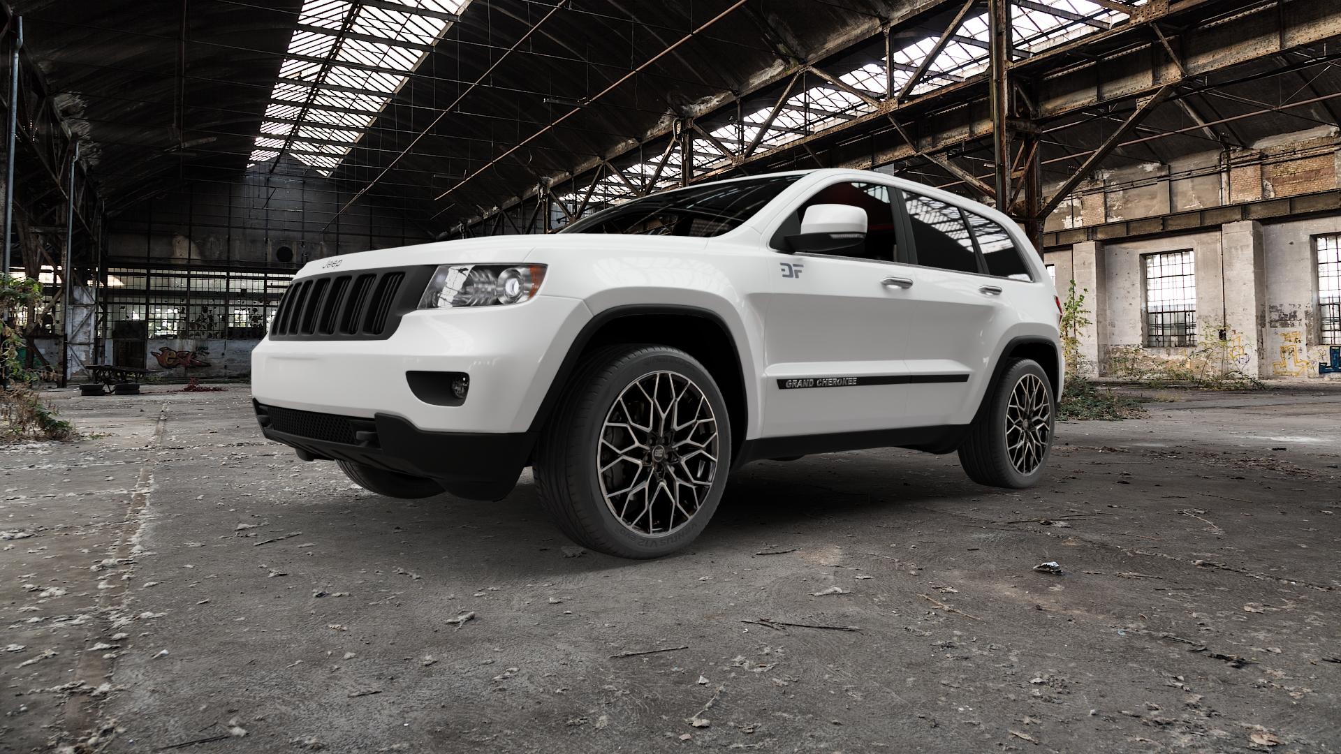 MSW 51 GLOSS BLACK FULL POLISHED Felge mit Reifen schwarz in 21Zoll Alufelge auf weissem Jeep Grand Cherokee IV Typ WK ⬇️ mit 15mm Tieferlegung ⬇️ Old Industrial Hall_max5000mm_2022 Frontansicht_1