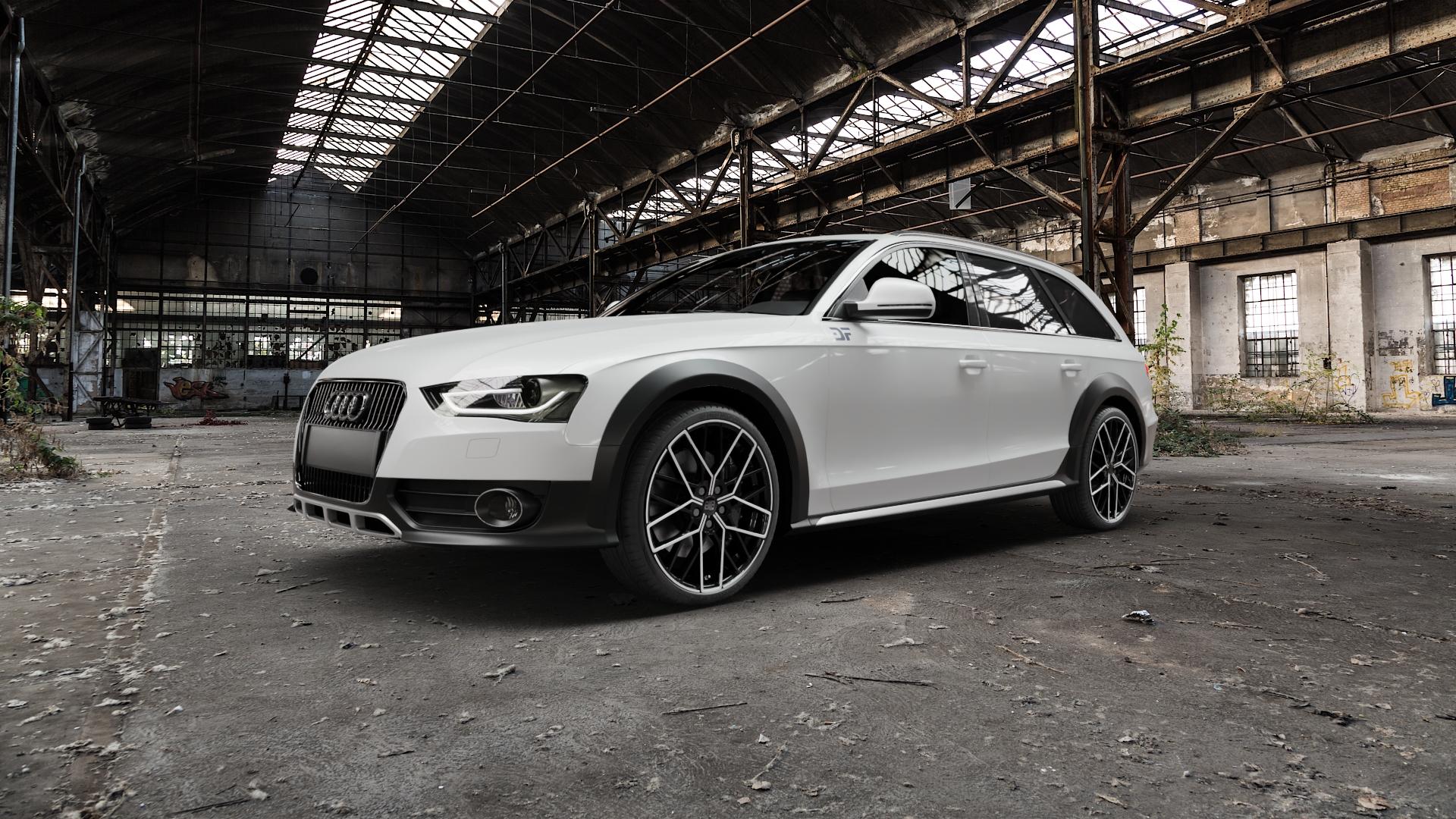 MSW 74 GLOSS BLACK FULL POLISHED Felge mit Reifen schwarz mehrfarbig in 20Zoll Winterfelge Alufelge auf weissem Audi A4 Typ 8KH/B8 Allroad Facelift ⬇️ mit 15mm Tieferlegung ⬇️ Old Industrial Hall_max5000mm_2022 Frontansicht_1