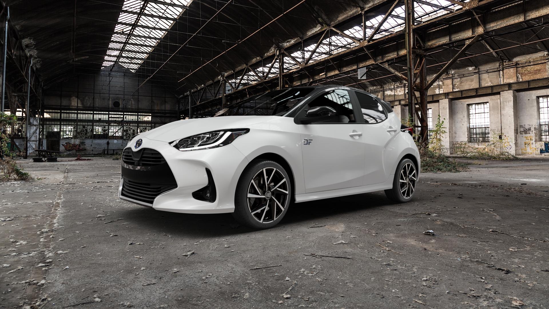 MSW 80/5 GLOSS BLACK FULL POLISHED Felge mit Reifen silber schwarz in 17Zoll Winterfelge Alufelge auf weissem Toyota Yaris IV Typ XPA1F(EU,M) XPA1F(EUM)-TGRE ⬇️ mit 15mm Tieferlegung ⬇️ Old Industrial Hall_max5000mm_2022 Frontansicht_1
