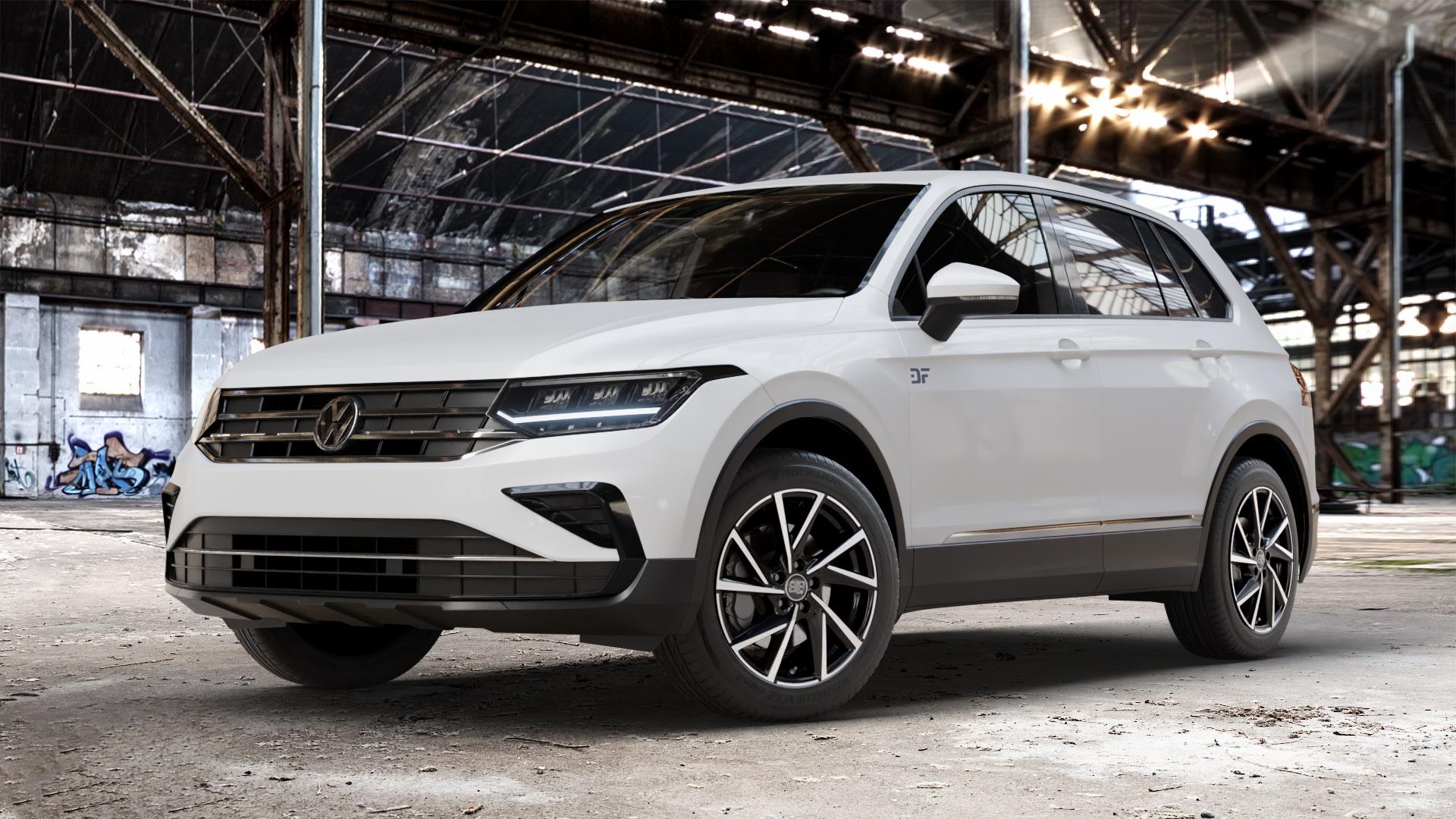 MSW 80/5 GLOSS BLACK FULL POLISHED Felge mit Reifen silber schwarz in 18Zoll Winterfelge Alufelge auf weissem Volkswagen (VW) Tiguan II Typ 5N Facelift ⬇️ mit 15mm Tieferlegung ⬇️ Old Industrial Hall_max_4400mm_2024 Frontansicht_1