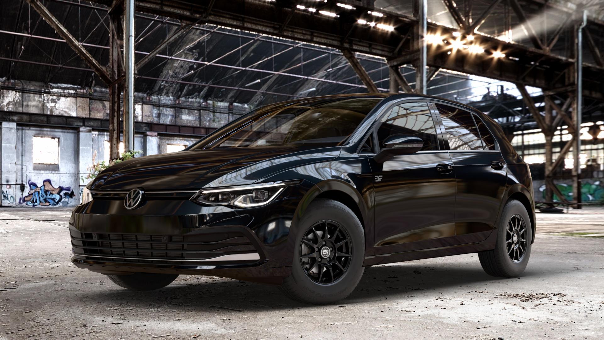 MSW 85 GLOSS BLACK Felge mit Reifen schwarz in 14Zoll Winterfelge Alufelge auf metallic schwarzem Volkswagen (VW) Golf 8 1,5l TSI 96kW (131 PS) 110kW (150 2,0l TDI 85kW (116 Mild-Hybrid 1,0l 81kW (110 66kW (90 1,4l Hybrid TGI 4Motion 140kW (190 ⬇️ mit 15mm Tieferlegung ⬇️ Old Industrial Hall_max_4400mm_2024 Frontansicht_1