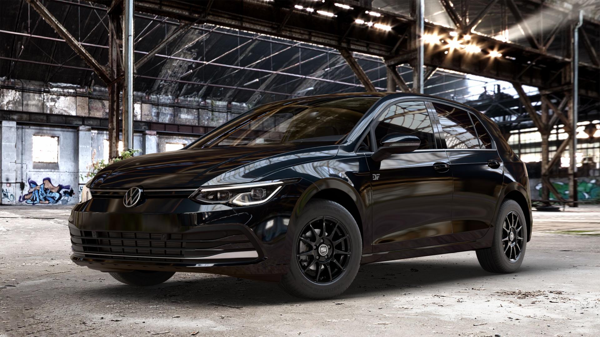 MSW 85 GLOSS BLACK Felge mit Reifen schwarz in 15Zoll Winterfelge Alufelge auf metallic schwarzem Volkswagen (VW) Golf 8 1,5l TSI 96kW (131 PS) 110kW (150 2,0l TDI 85kW (116 Mild-Hybrid 1,0l 81kW (110 66kW (90 1,4l Hybrid TGI 4Motion 140kW (190 ⬇️ mit 15mm Tieferlegung ⬇️ Old Industrial Hall_max_4400mm_2024 Frontansicht_1