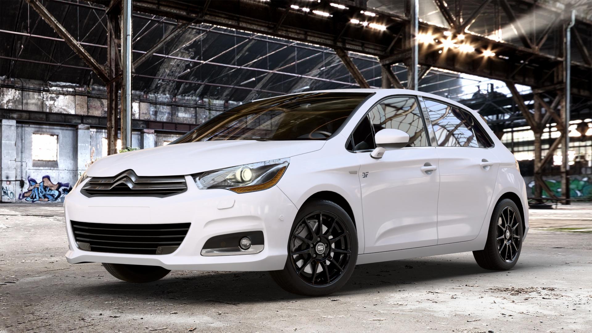 MSW 85 GLOSS BLACK Felge mit Reifen schwarz in 17Zoll Winterfelge Alufelge auf weissem Citroen C4 Typ N ⬇️ mit 15mm Tieferlegung ⬇️ Old Industrial Hall_max_4400mm_2024 Frontansicht_1