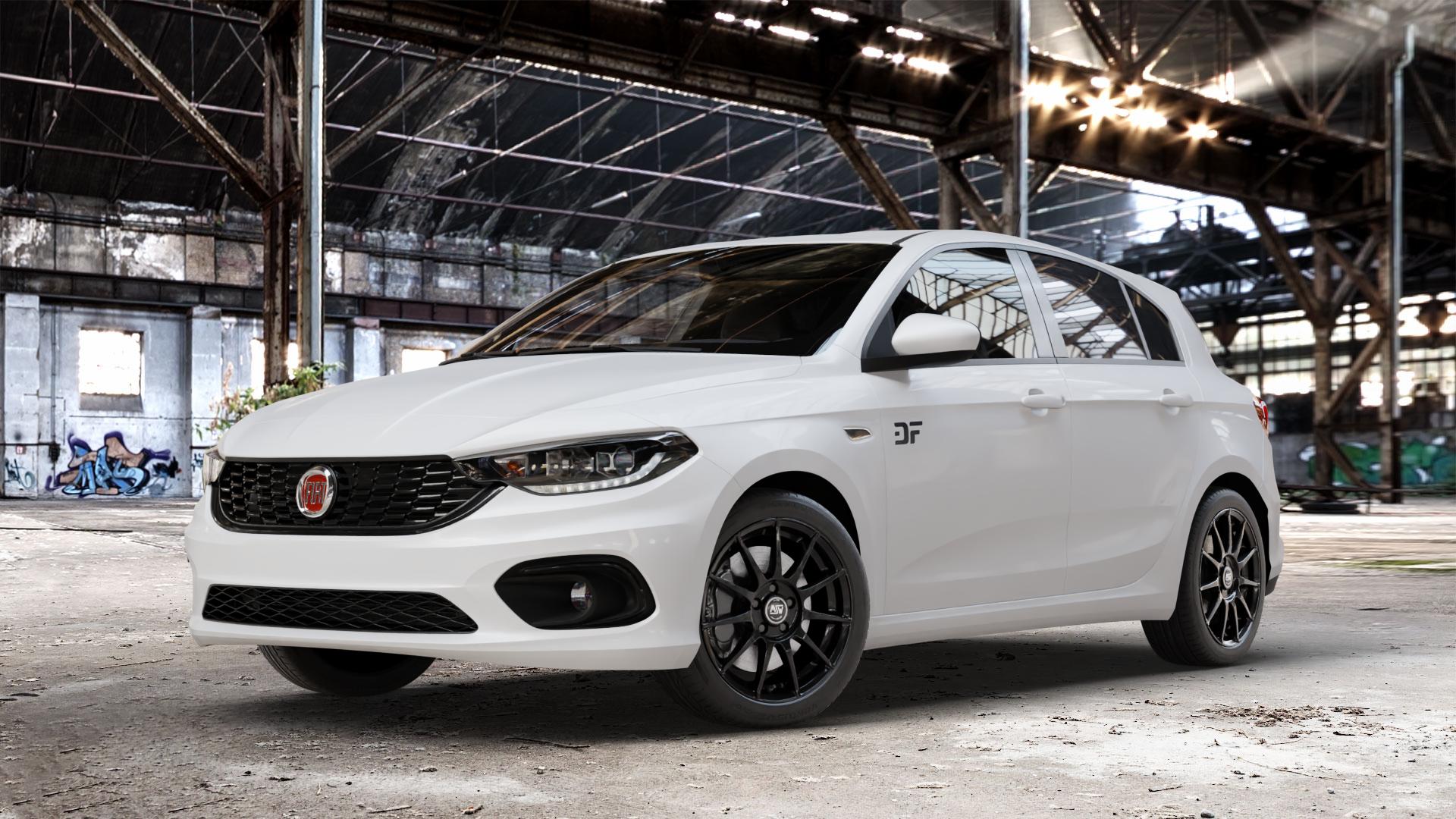 MSW 85 GLOSS BLACK Felge mit Reifen schwarz in 17Zoll Winterfelge Alufelge auf weissem Fiat Tipo II Schrägheck Typ 356 ⬇️ mit 15mm Tieferlegung ⬇️ Old Industrial Hall_max_4400mm_2024 Frontansicht_1