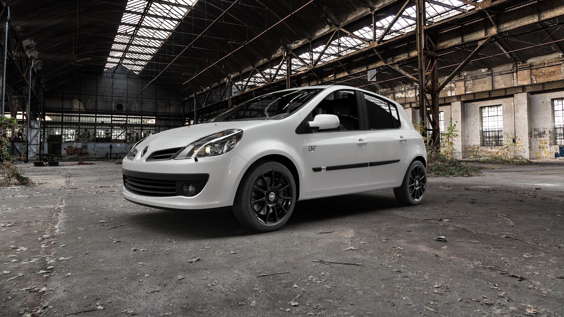 MSW 85 GLOSS BLACK Felge mit Reifen schwarz in 17Zoll Winterfelge Alufelge auf weissem Renault Clio III Typ R ⬇️ mit 15mm Tieferlegung ⬇️ Old Industrial Hall_max5000mm_2022 Frontansicht_1