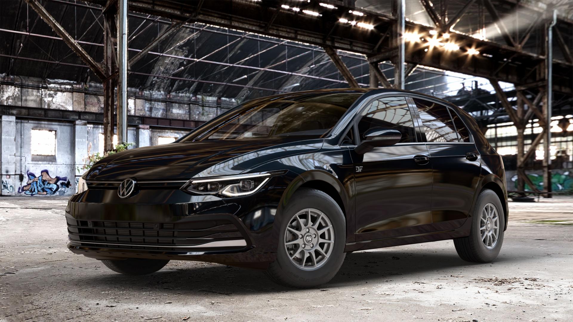 MSW 85 MATT GRAPHITE Felge mit Reifen grau in 14Zoll Winterfelge Alufelge auf metallic schwarzem Volkswagen (VW) Golf 8 1,5l TSI 96kW (131 PS) 110kW (150 2,0l TDI 85kW (116 Mild-Hybrid 1,0l 81kW (110 66kW (90 1,4l Hybrid TGI 4Motion 140kW (190 ⬇️ mit 15mm Tieferlegung ⬇️ Old Industrial Hall_max_4400mm_2024 Frontansicht_1