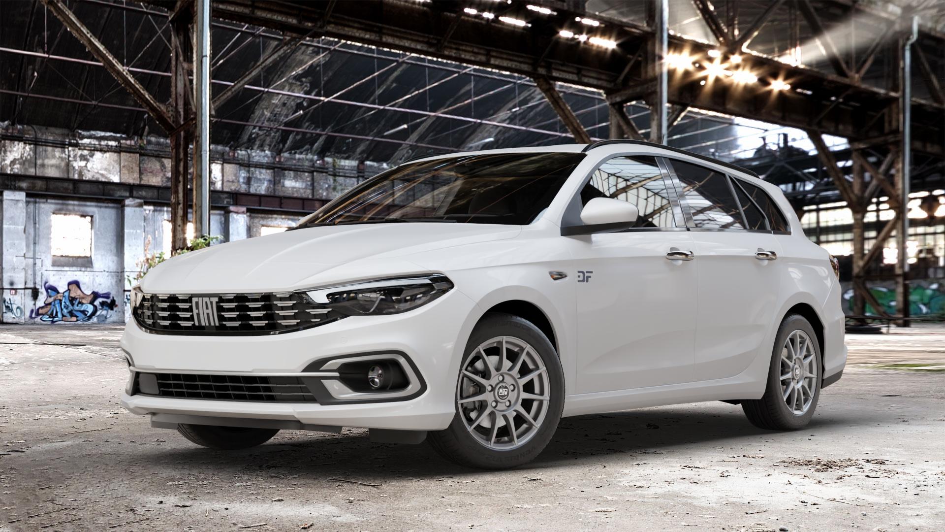 MSW 85 MATT GRAPHITE Felge mit Reifen grau in 16Zoll Winterfelge Alufelge auf weissem Fiat Tipo II Kombi Typ 356 Facelift ⬇️ mit 15mm Tieferlegung ⬇️ Old Industrial Hall_max_4400mm_2024 Frontansicht_1