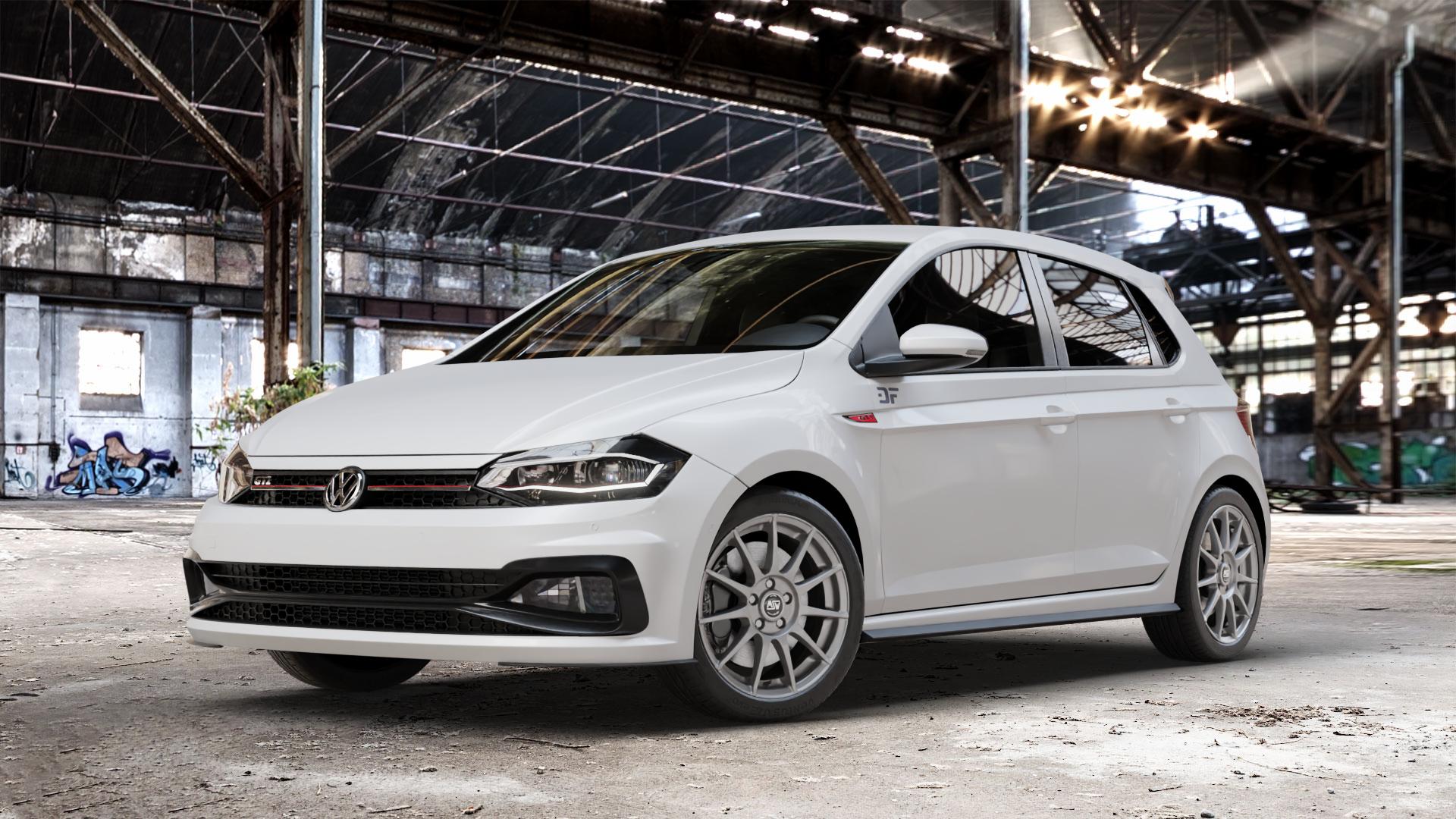 MSW 85 MATT GRAPHITE Felge mit Reifen grau in 17Zoll Winterfelge Alufelge auf weissem Volkswagen (VW) Polo VI Typ AW 2,0l GTI 147kW (200 PS) ⬇️ mit 15mm Tieferlegung ⬇️ Old Industrial Hall_max_4400mm_2024 Frontansicht_1