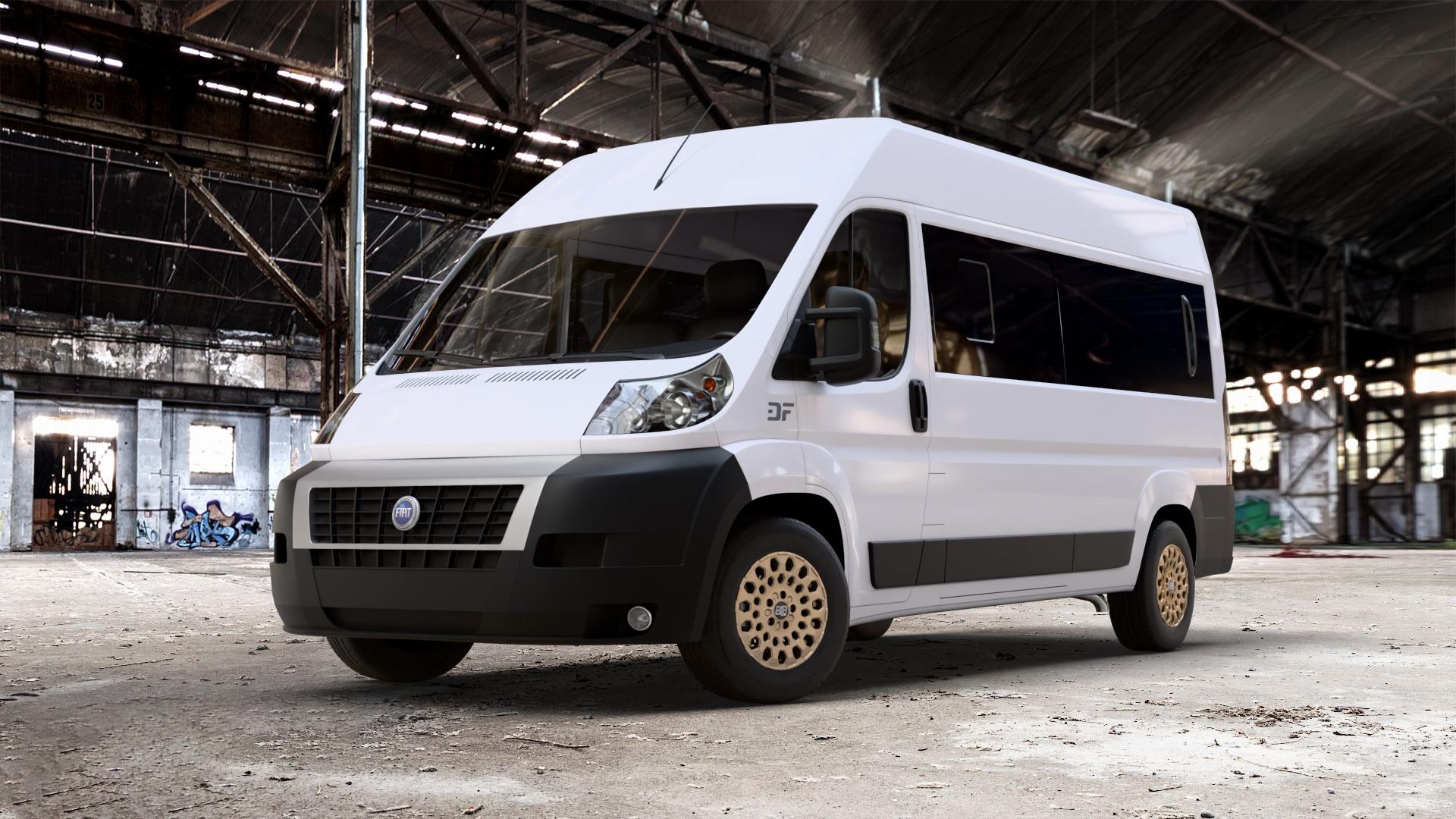 MSW 99 MATT BRONZE Felge mit Reifen in 16Zoll Winterfelge Alufelge auf weissem Fiat Ducato Bus Typ 250 ⬇️ mit 15mm Tieferlegung ⬇️ Old Industrial Hall_max_7000mm_2024 Frontansicht_1