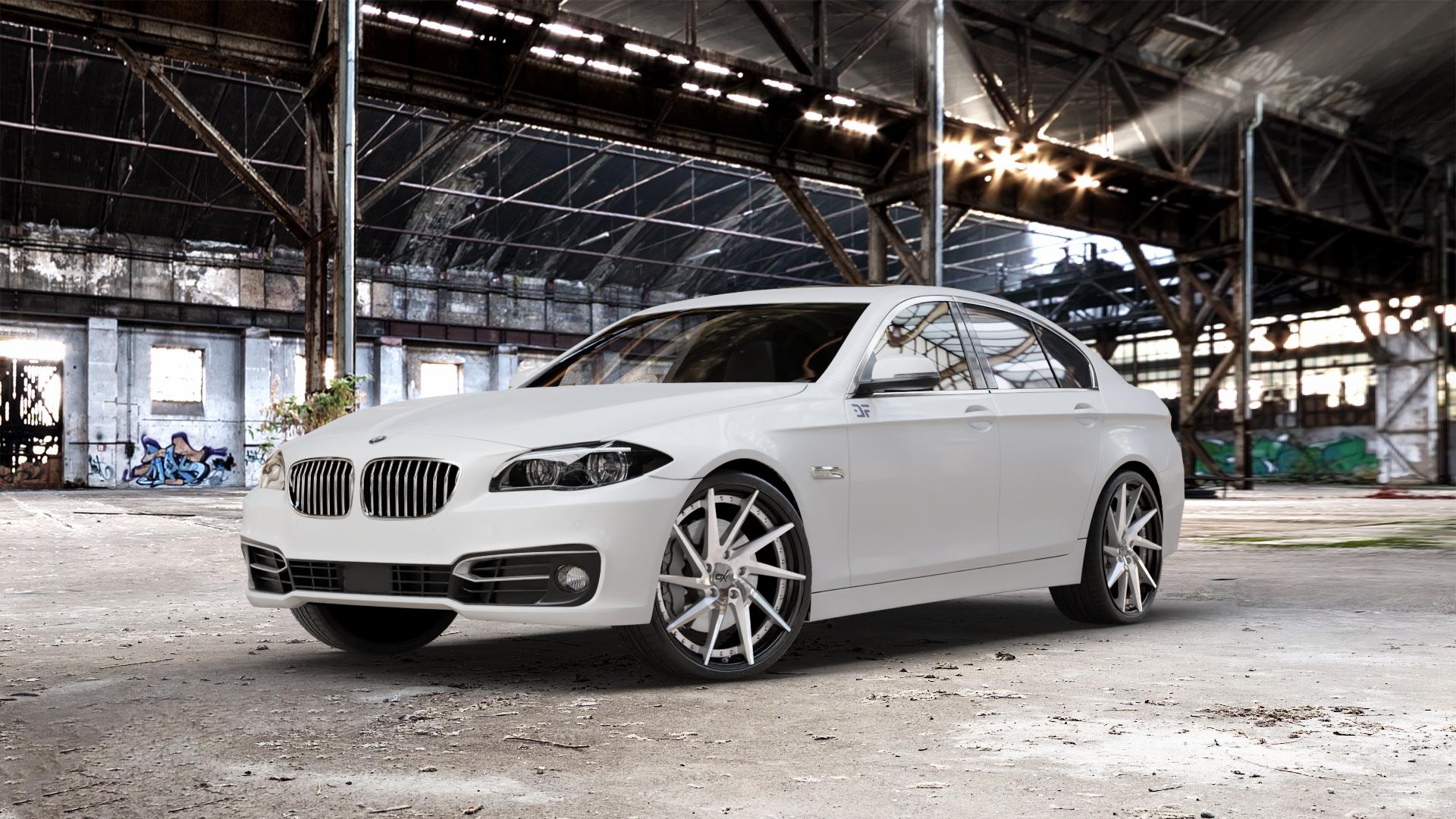 OXFORGED MP1 silver brush, lip polish Felge mit Reifen silber in 21Zoll Alufelge auf weissem BMW 523i Typ F10 (Limousine) 528i 535i 550i 520d 525d 530d 535d xDrive 520i 530i M5 M550d 518d ActiveHybrid 5L (F10) 5er Limousine (5L, HY) Lang (KL) ⬇️ mit 15mm Tieferlegung ⬇️ Old Industrial Hall_max_5300mm_2024 Frontansicht_1