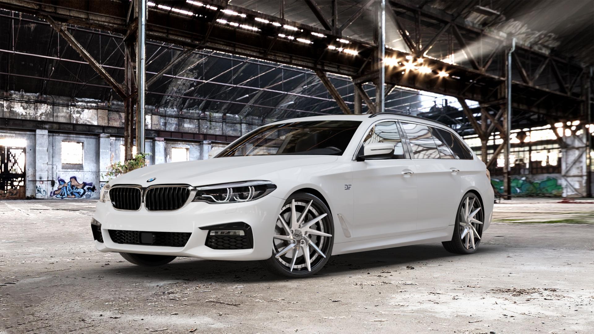 OXFORGED MP1 silver brush, lip polish Felge mit Reifen silber in 21Zoll Alufelge auf weissem BMW M5 Typ F90 (Limousine) Facelift 5er G31 Touring (G5K) ⬇️ mit 15mm Tieferlegung ⬇️ Old Industrial Hall_max_5300mm_2024 Frontansicht_1