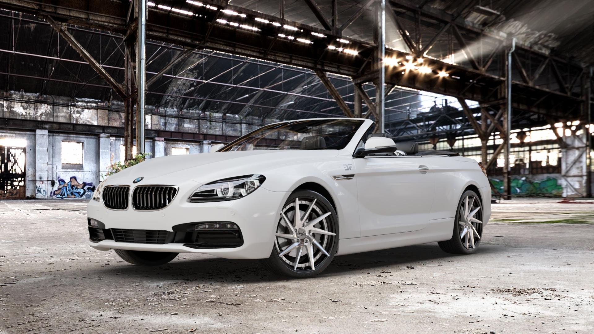 OXFORGED MP1 silver brush, lip polish Felge mit Reifen silber in 21Zoll Alufelge auf weissem BMW M6 Typ E64 (Cabrio) 640i F12 640d 650i xDrive 6er Cabrio (663C) (6C) ⬇️ mit 15mm Tieferlegung ⬇️ Old Industrial Hall_max_5300mm_2024 Frontansicht_1