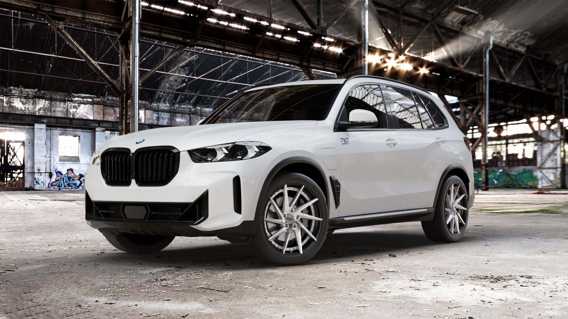 OXFORGED MP1 silver brush, lip polish Felge mit Reifen silber in 21Zoll Alufelge auf weissem BMW X5 Typ G05 (G5X) Facelift ⬇️ mit 15mm Tieferlegung ⬇️ Old Industrial Hall_max_5300mm_2024 Frontansicht_1