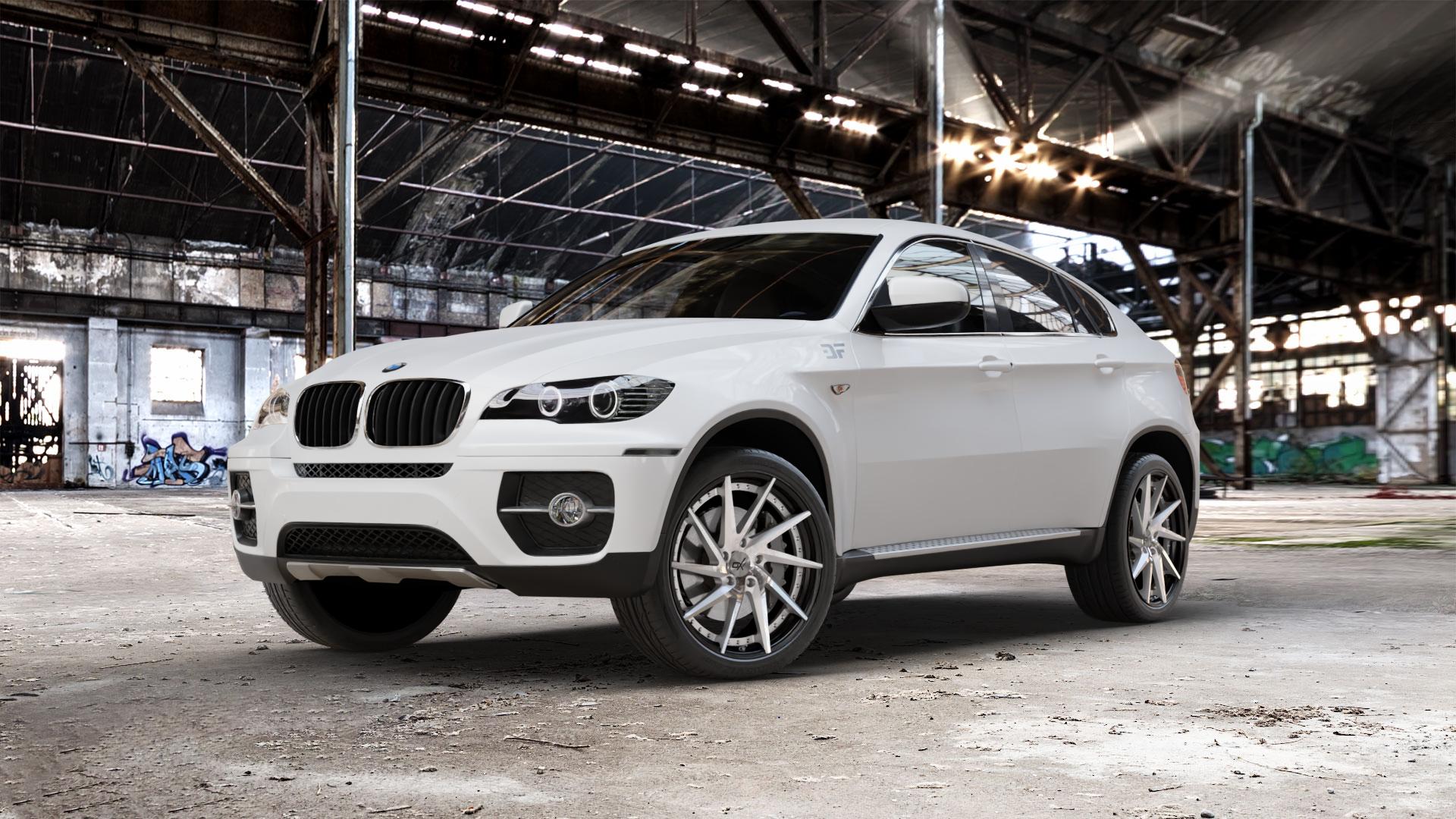OXFORGED MP1 silver brush, lip polish Felge mit Reifen silber in 21Zoll Alufelge auf weissem BMW X6 Typ E71 (X70, X6, X-N1, HY) ⬇️ mit 15mm Tieferlegung ⬇️ Old Industrial Hall_max_5300mm_2024 Frontansicht_1