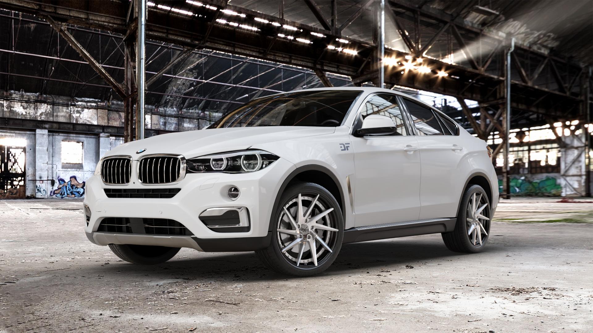 OXFORGED MP1 silver brush, lip polish Felge mit Reifen silber in 21Zoll Alufelge auf weissem BMW X6 Typ F16 (X6, X-N1) ⬇️ mit 15mm Tieferlegung ⬇️ Old Industrial Hall_max_5300mm_2024 Frontansicht_1
