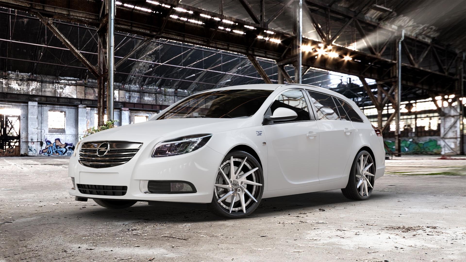 OXFORGED MP1 silver brush, lip polish Felge mit Reifen silber in 21Zoll Alufelge auf weissem Opel Insignia I Sports Tourer Facelift ⬇️ mit 15mm Tieferlegung ⬇️ Old Industrial Hall_max_5300mm_2024 Frontansicht_1