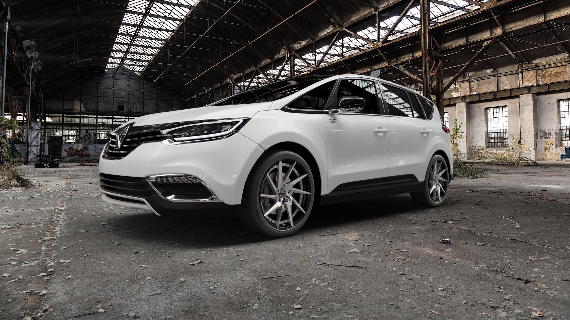 OXFORGED MP1 silver brush, lip polish Felge mit Reifen silber in 21Zoll Alufelge auf weissem Renault Espace V Typ RFC ⬇️ mit 15mm Tieferlegung ⬇️ Old Industrial Hall_max5000mm_2022 Frontansicht_1
