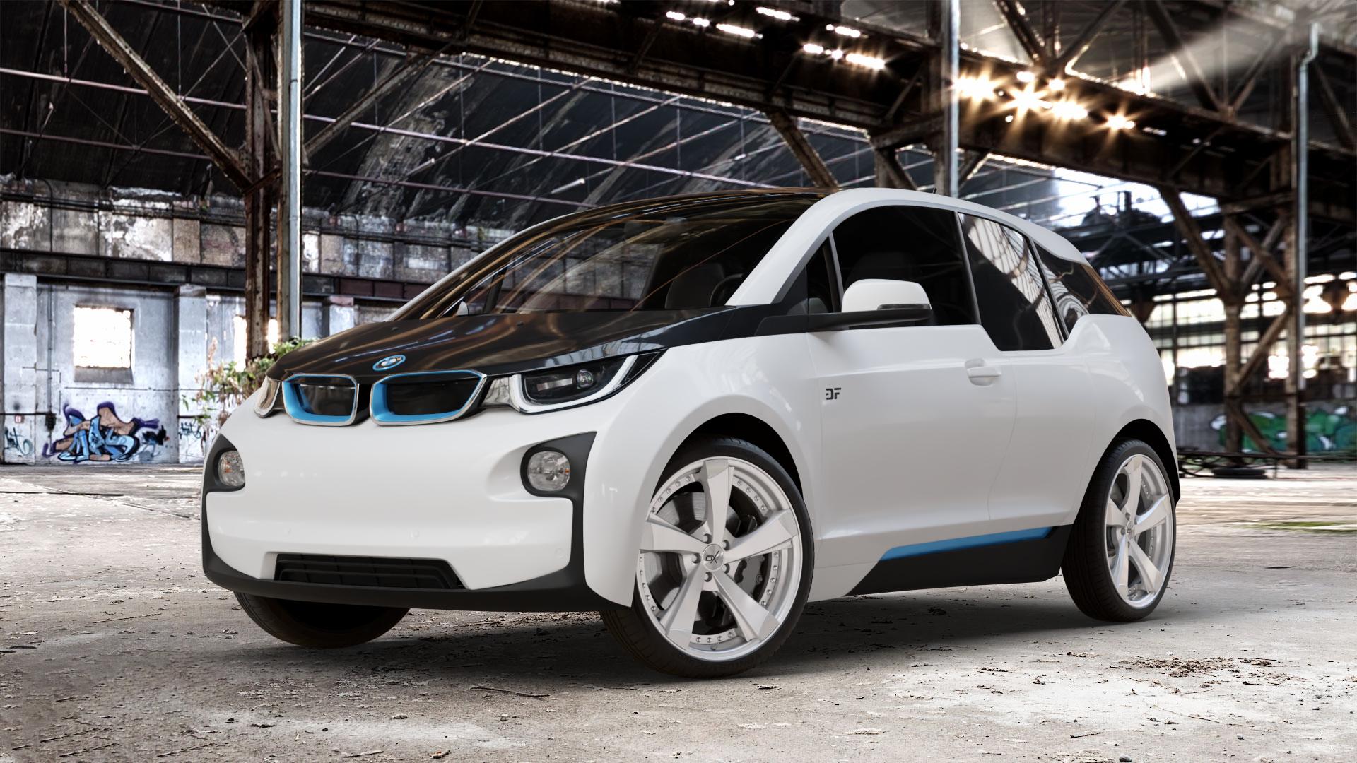 OXFORGED MP2 silver brush, lip polish Felge mit Reifen silber in 20Zoll Alufelge auf weissem BMW i3 (BMWi-1) Range Extender i3s ⬇️ mit 15mm Tieferlegung ⬇️ Old Industrial Hall_max_4400mm_2024 Frontansicht_1