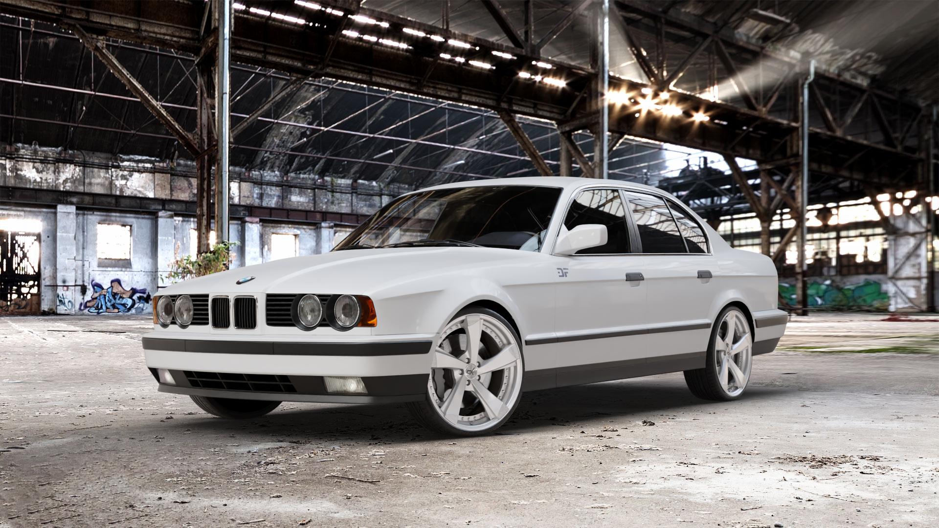 OXFORGED MP2 silver brush, lip polish Felge mit Reifen silber in 20Zoll Alufelge auf weissem BMW M5 Typ E34 (Limousine) 520i 525i 530i 535i 540i 525tds 518i 525td 524td E28 525ix (Touring) 5er Limousine (5/1) (5/H) Touring 6er E24 Coupé (6 CS) E12 1500- ⬇️ mit 15mm Tieferlegung ⬇️ Old Industrial Hall_max_5300mm_2024 Frontansicht_1