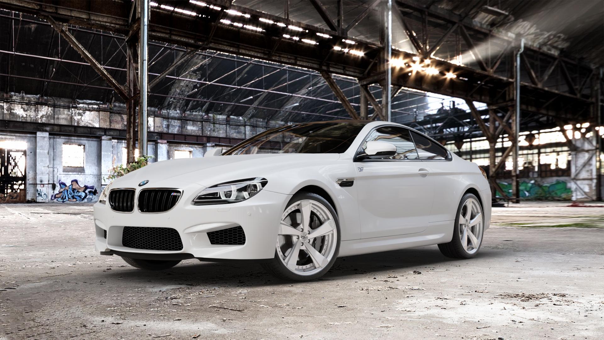 OXFORGED MP2 silver brush, lip polish Felge mit Reifen silber in 20Zoll Alufelge auf weissem BMW M6 Typ F13 (Coupe) 4,4l 412kW (560 PS) 423kW Competition (575 441kW Edition 30 (600 E63 6er Coupé (663C) (6C) ⬇️ mit 15mm Tieferlegung ⬇️ Old Industrial Hall_max_5300mm_2024 Frontansicht_1