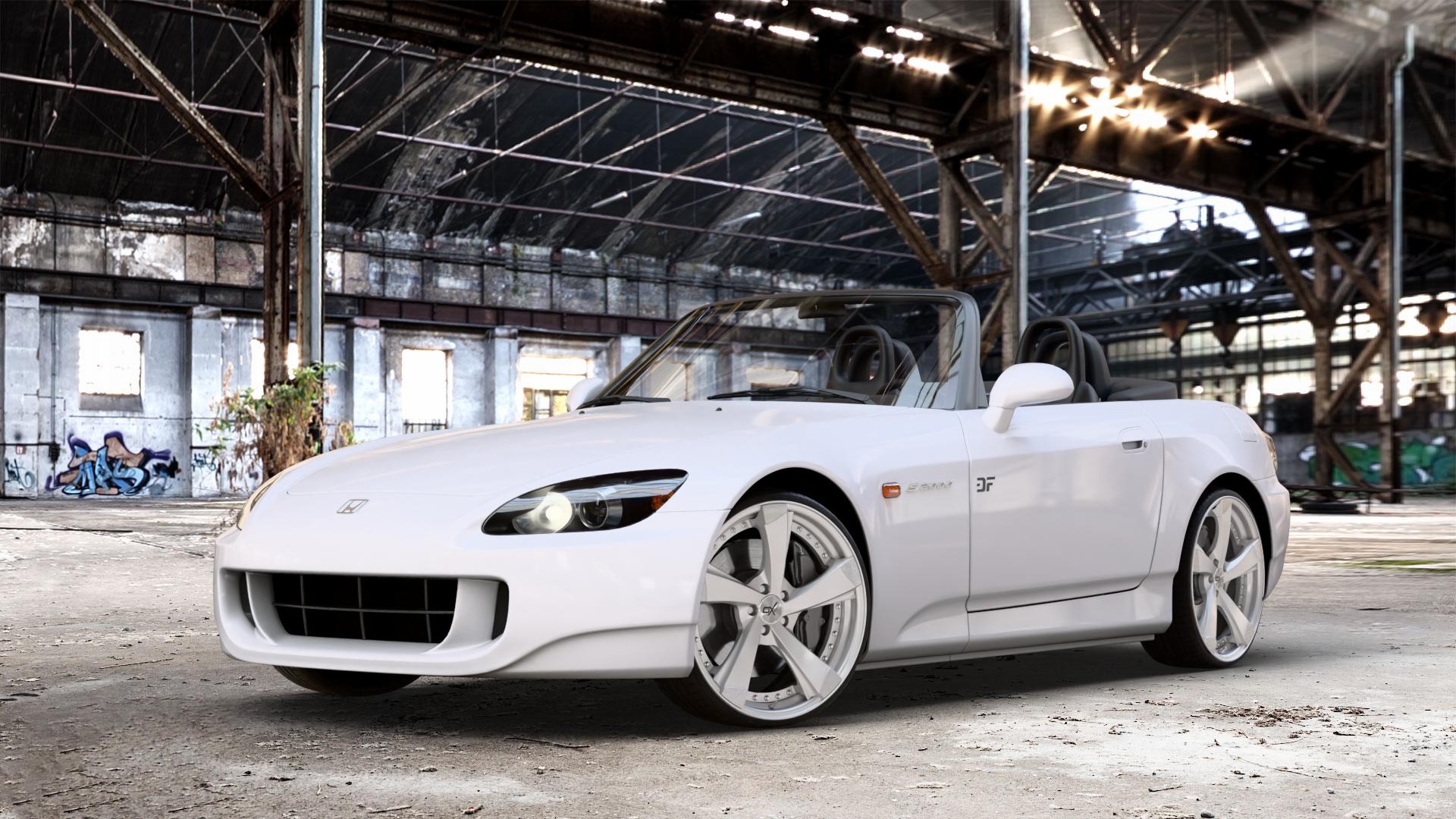 OXFORGED MP2 silver brush, lip polish Felge mit Reifen silber in 20Zoll Alufelge auf weissem Honda S2000 (AP2) 2,0l 177kW (241 PS) ⬇️ mit 15mm Tieferlegung ⬇️ Old Industrial Hall_max_4400mm_2024 Frontansicht_1
