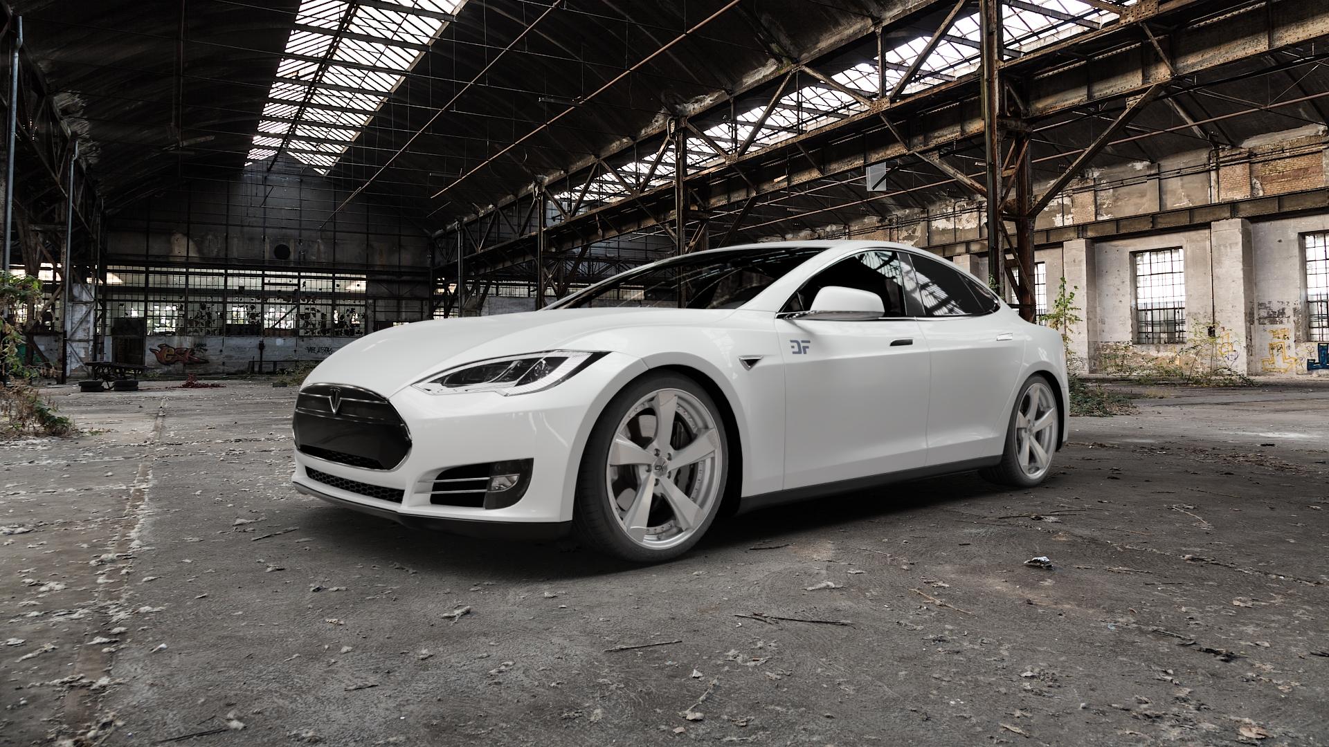 OXFORGED MP2 silver brush, lip polish Felge mit Reifen silber in 20Zoll Alufelge auf weissem Tesla Model S Typ 002 ⬇️ mit 15mm Tieferlegung ⬇️ Old Industrial Hall_max5000mm_2022 Frontansicht_1