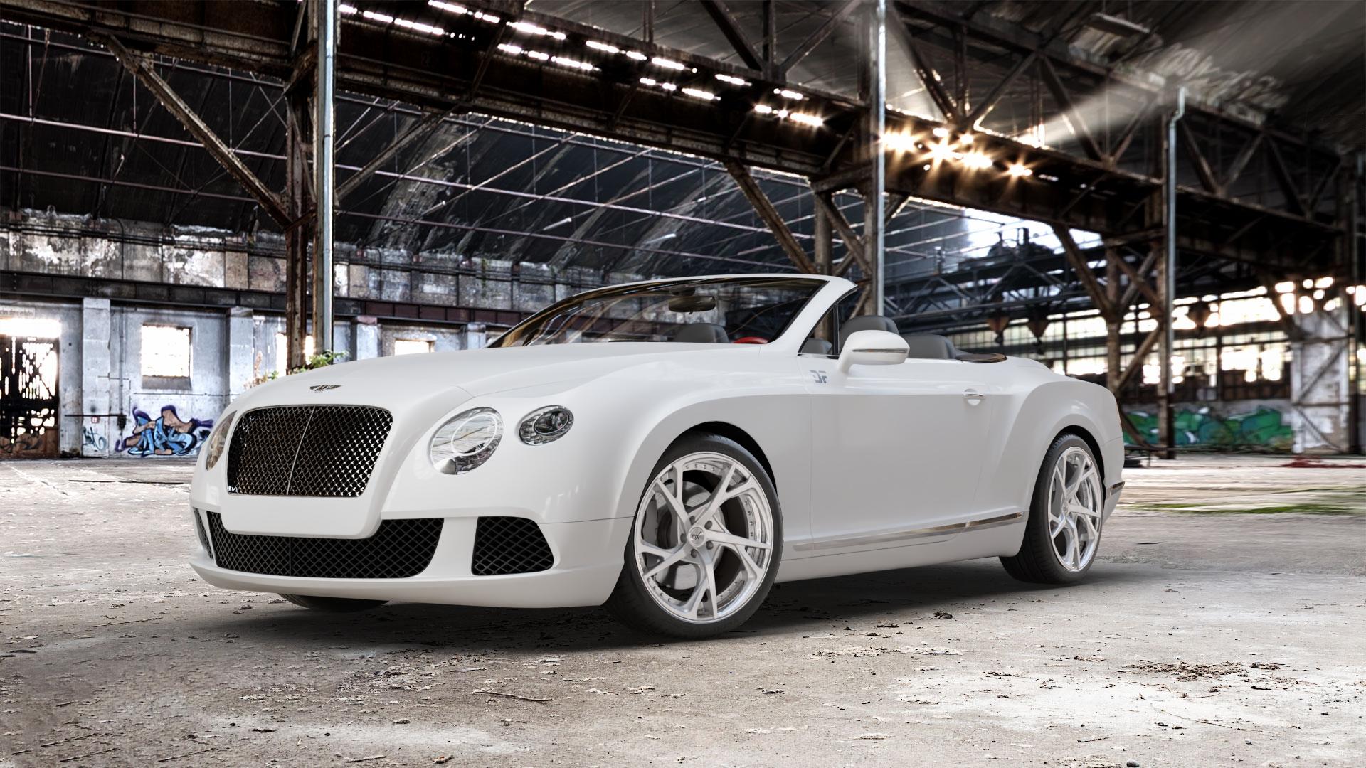 OXFORGED MP3 silver brush, lip polish Felge mit Reifen silber in 20Zoll Alufelge auf weissem Bentley Continental GTC Typ 3W ⬇️ mit 15mm Tieferlegung ⬇️ Old Industrial Hall_max_5300mm_2024 Frontansicht_1