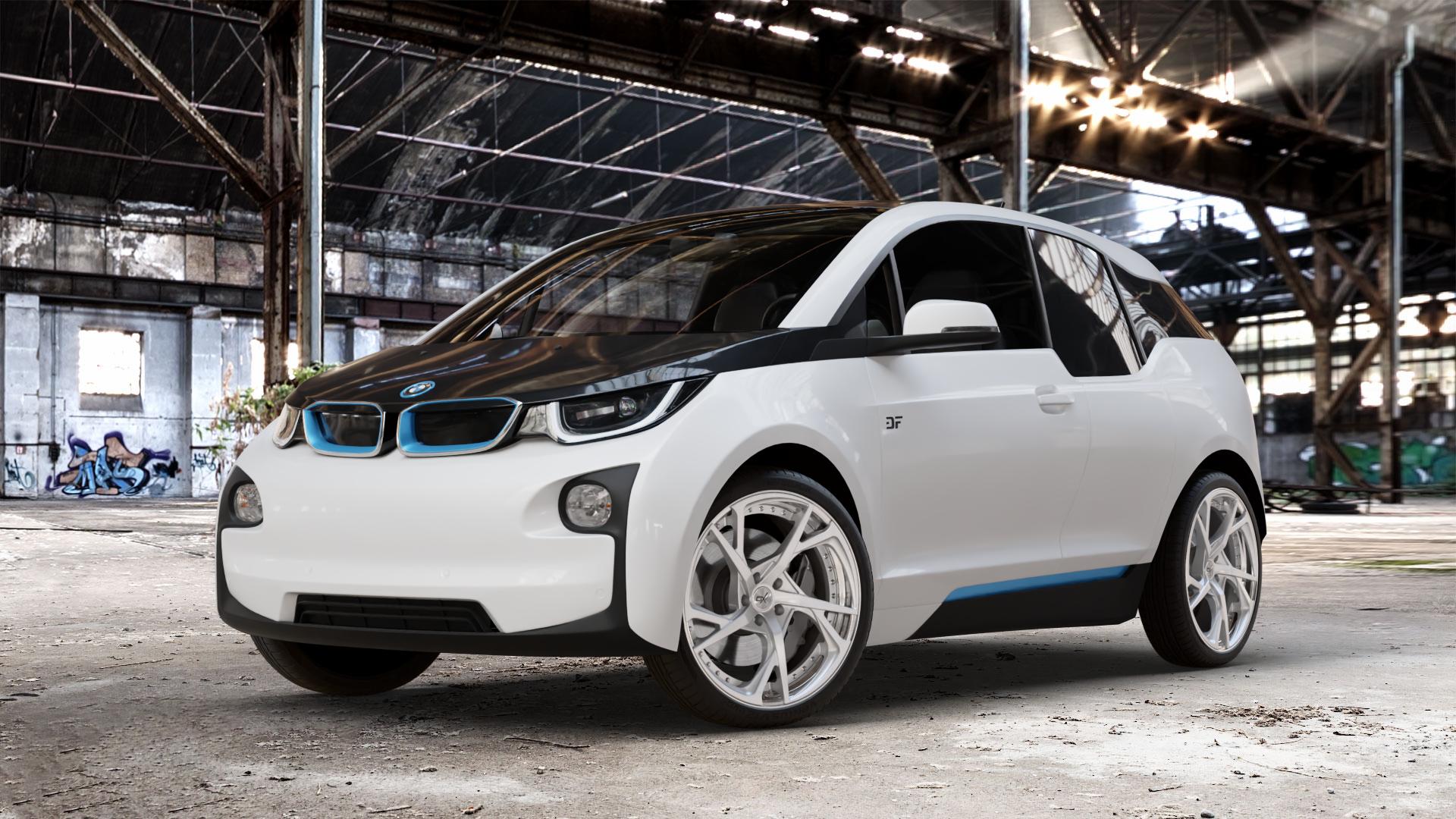 OXFORGED MP3 silver brush, lip polish Felge mit Reifen silber in 20Zoll Alufelge auf weissem BMW i3 (BMWi-1) Range Extender i3s ⬇️ mit 15mm Tieferlegung ⬇️ Old Industrial Hall_max_4400mm_2024 Frontansicht_1