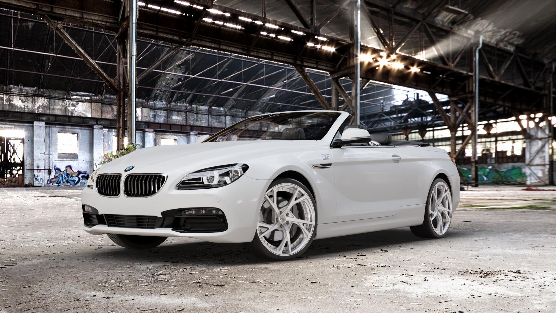 OXFORGED MP3 silver brush, lip polish Felge mit Reifen silber in 21Zoll Alufelge auf weissem BMW M6 Typ E64 (Cabrio) 640i F12 640d 650i xDrive 6er Cabrio (663C) (6C) ⬇️ mit 15mm Tieferlegung ⬇️ Old Industrial Hall_max_5300mm_2024 Frontansicht_1