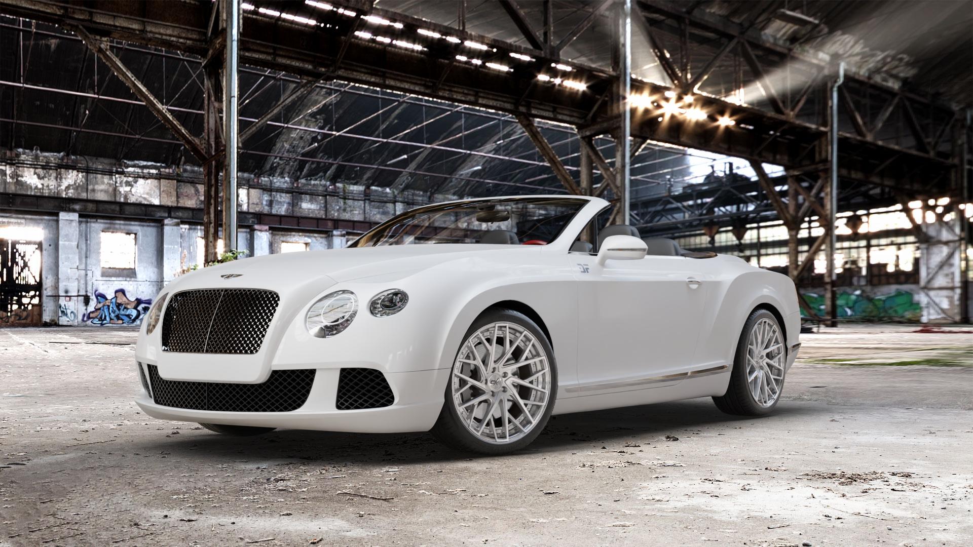 OXFORGED MP5 silver brush, lip polish Felge mit Reifen silber in 20Zoll Alufelge auf weissem Bentley Continental GTC Typ 3W ⬇️ mit 15mm Tieferlegung ⬇️ Old Industrial Hall_max_5300mm_2024 Frontansicht_1