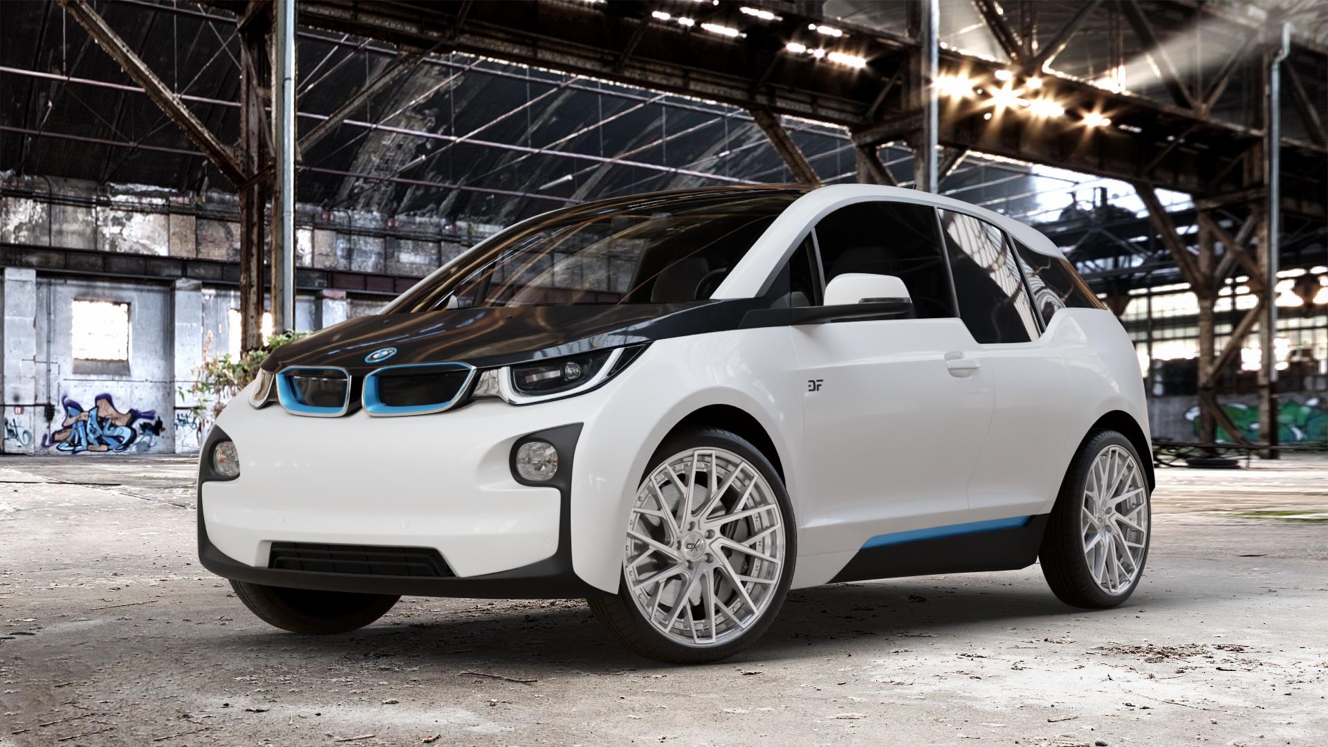 OXFORGED MP5 silver brush, lip polish Felge mit Reifen silber in 20Zoll Alufelge auf weissem BMW i3 (BMWi-1) Range Extender i3s ⬇️ mit 15mm Tieferlegung ⬇️ Old Industrial Hall_max_4400mm_2024 Frontansicht_1
