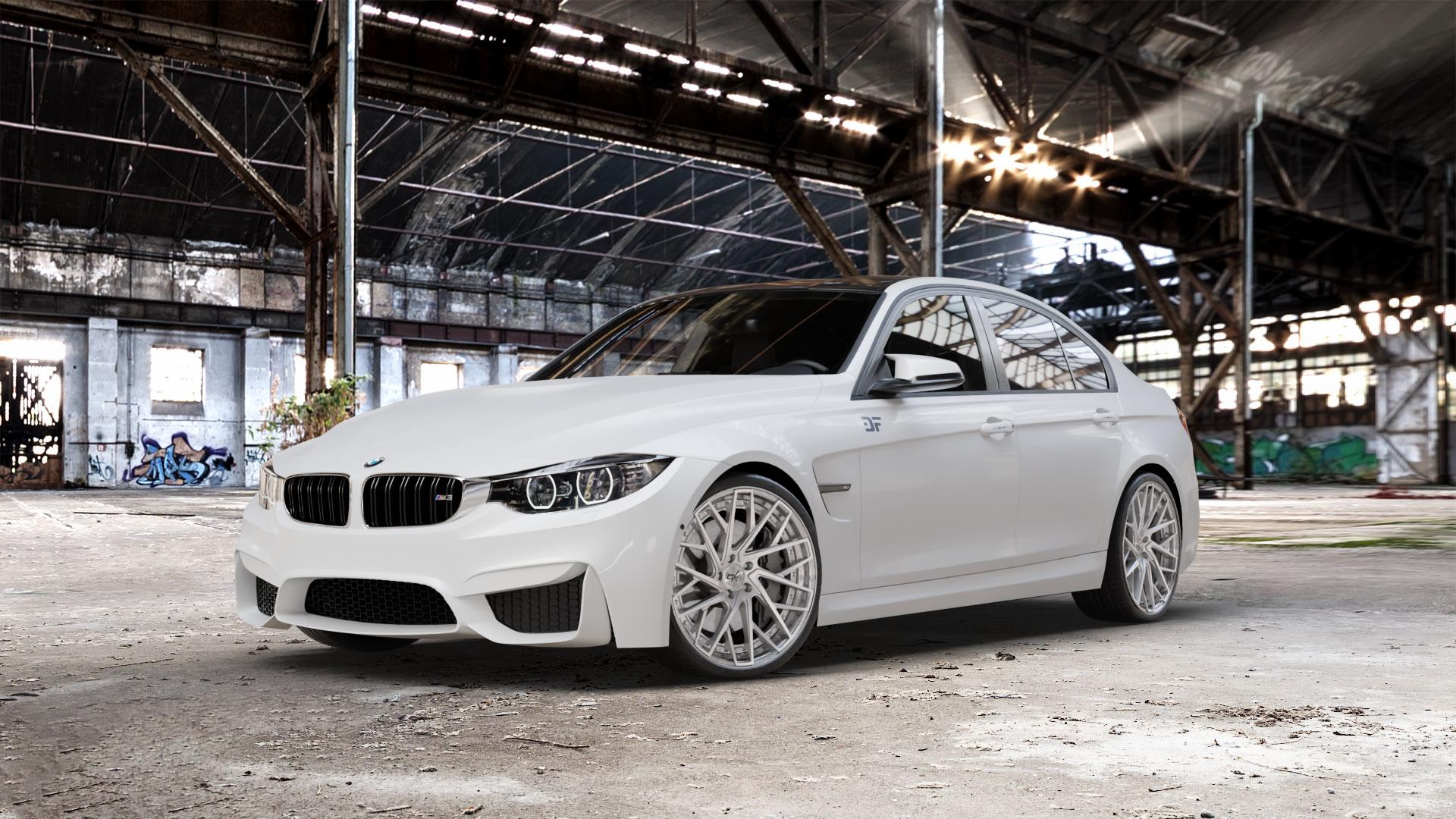 OXFORGED MP5 silver brush, lip polish Felge mit Reifen silber in 20Zoll Alufelge auf weissem BMW M3 Typ F80 (Limousine) CS ⬇️ mit 15mm Tieferlegung ⬇️ Old Industrial Hall_max_5300mm_2024 Frontansicht_1