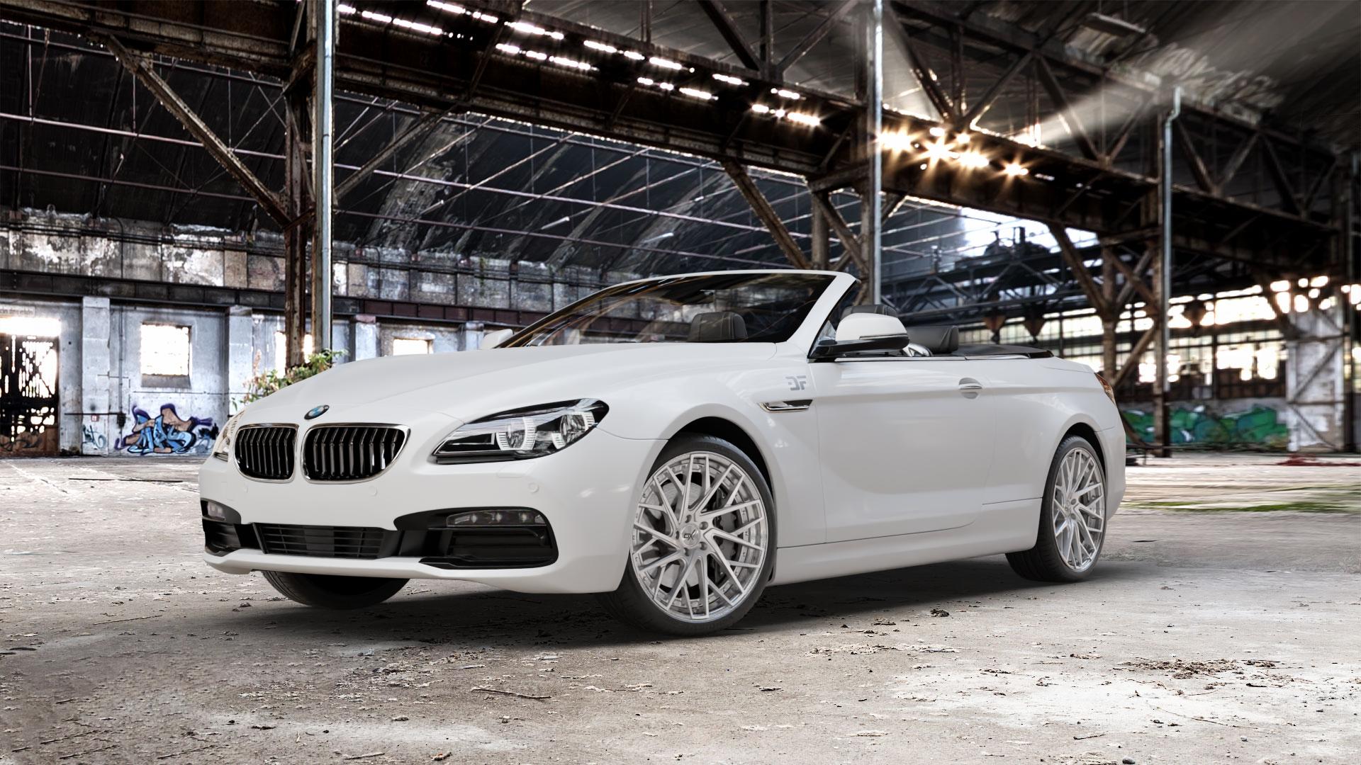OXFORGED MP5 silver brush, lip polish Felge mit Reifen silber in 20Zoll Alufelge auf weissem BMW M6 Typ E64 (Cabrio) 640i F12 640d 650i xDrive 6er Cabrio (663C) (6C) ⬇️ mit 15mm Tieferlegung ⬇️ Old Industrial Hall_max_5300mm_2024 Frontansicht_1