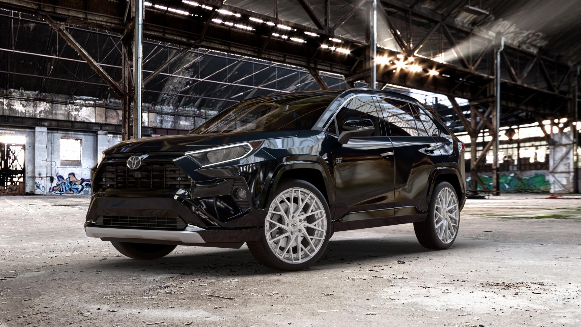 OXFORGED MP5 silver brush, lip polish Felge mit Reifen silber in 21Zoll Alufelge auf metallic schwarzem Toyota RAV 4 V Typ XA5(EU,M) Rav ⬇️ mit 15mm Tieferlegung ⬇️ Old Industrial Hall_max_5300mm_2024 Frontansicht_1
