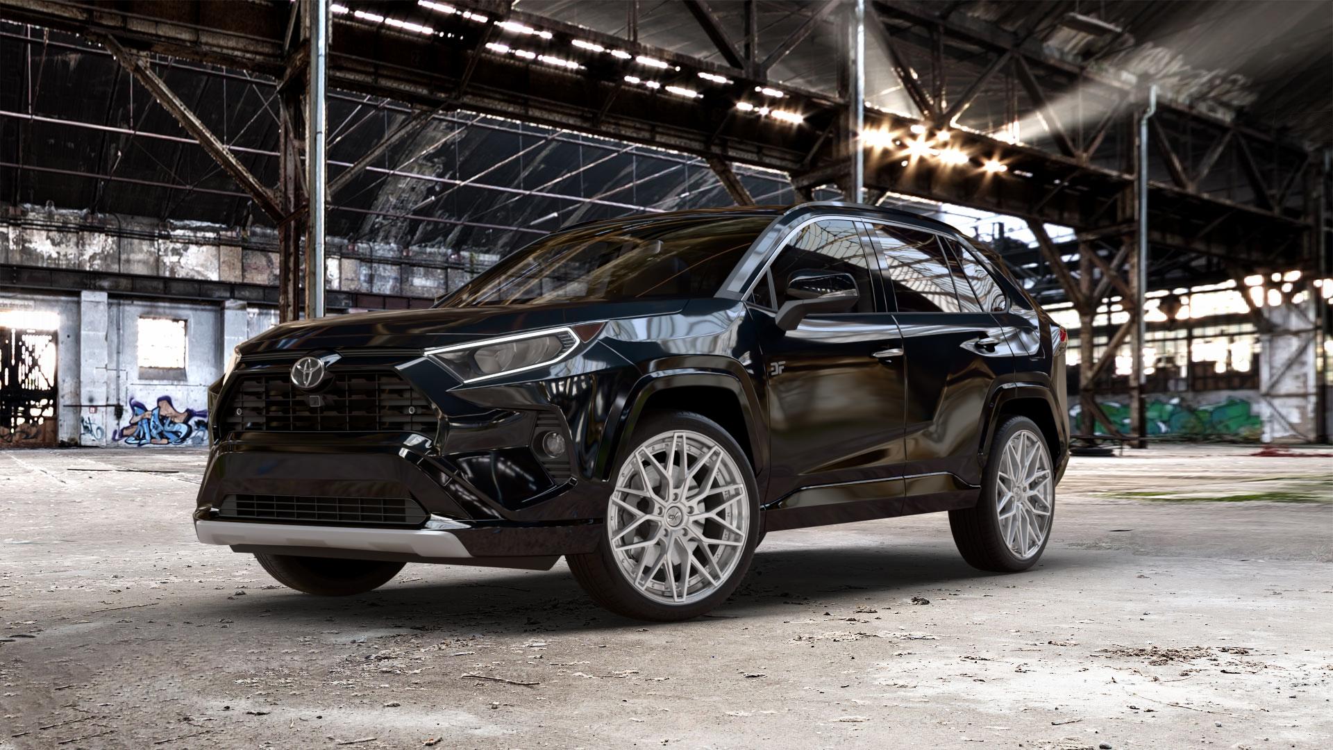 OXFORGED MP6 silver brush, lip polish Felge mit Reifen silber in 21Zoll Alufelge auf metallic schwarzem Toyota RAV 4 V Typ XA5(EU,M) Rav ⬇️ mit 15mm Tieferlegung ⬇️ Old Industrial Hall_max_5300mm_2024 Frontansicht_1