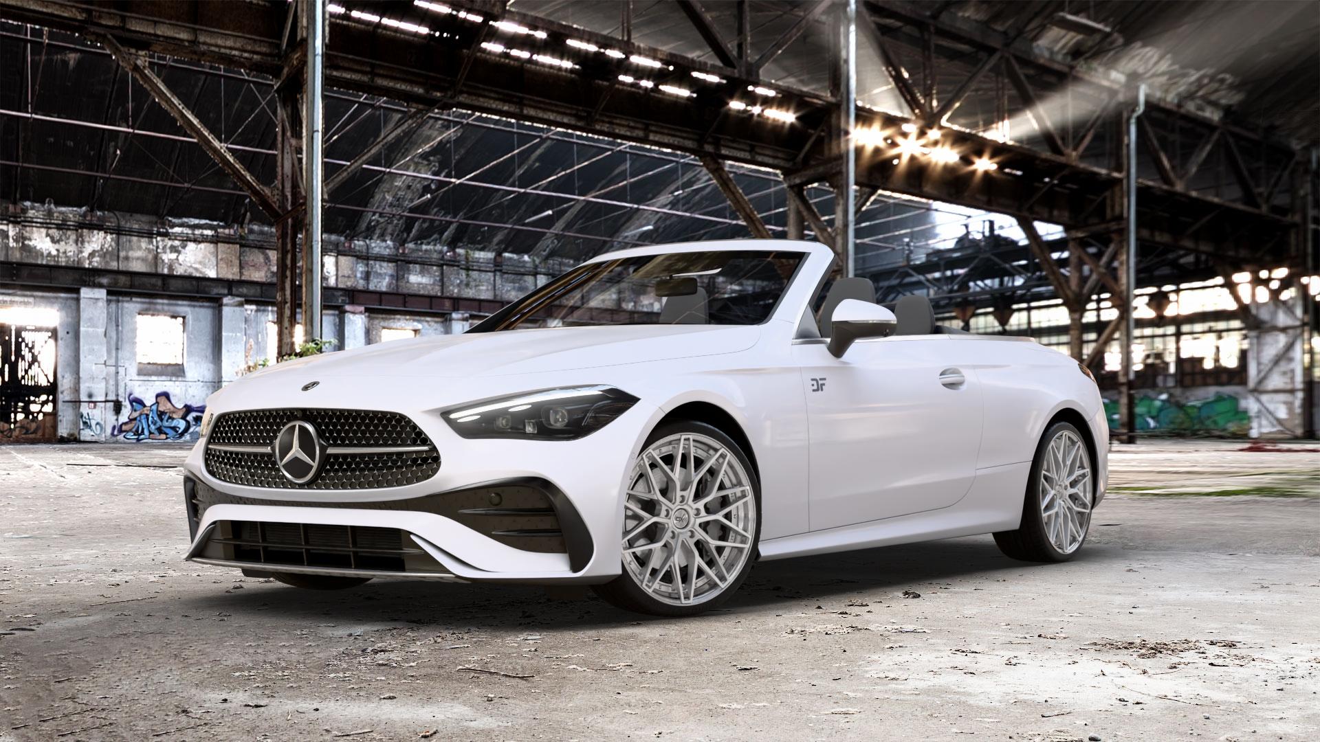 OXFORGED MP6 silver brush, lip polish Felge mit Reifen silber in 21Zoll Alufelge auf weissem Mercedes CLE Typ C236 Cabrio 2,0l 180 125kW Mild-Hybrid (170 PS) 200 150kW (204 4Matic 220d 145kW (197 300 190kW (258 3,0l 450 280kW (381 AMG 53 330kW (449 ⬇️ mit 15mm Tieferlegung ⬇️ Old Industrial Hall_max_5300mm_2024 Frontansicht_1