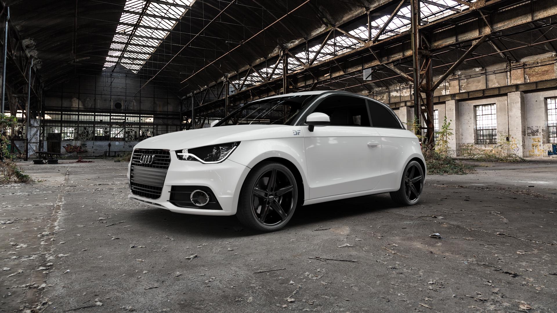 OXIGIN 18 Concave black Felge mit Reifen schwarz in 18Zoll Winterfelge Alufelge auf weissem Audi A1 Typ 8X Facelift ⬇️ mit 15mm Tieferlegung ⬇️ Old Industrial Hall_max5000mm_2022 Frontansicht_1
