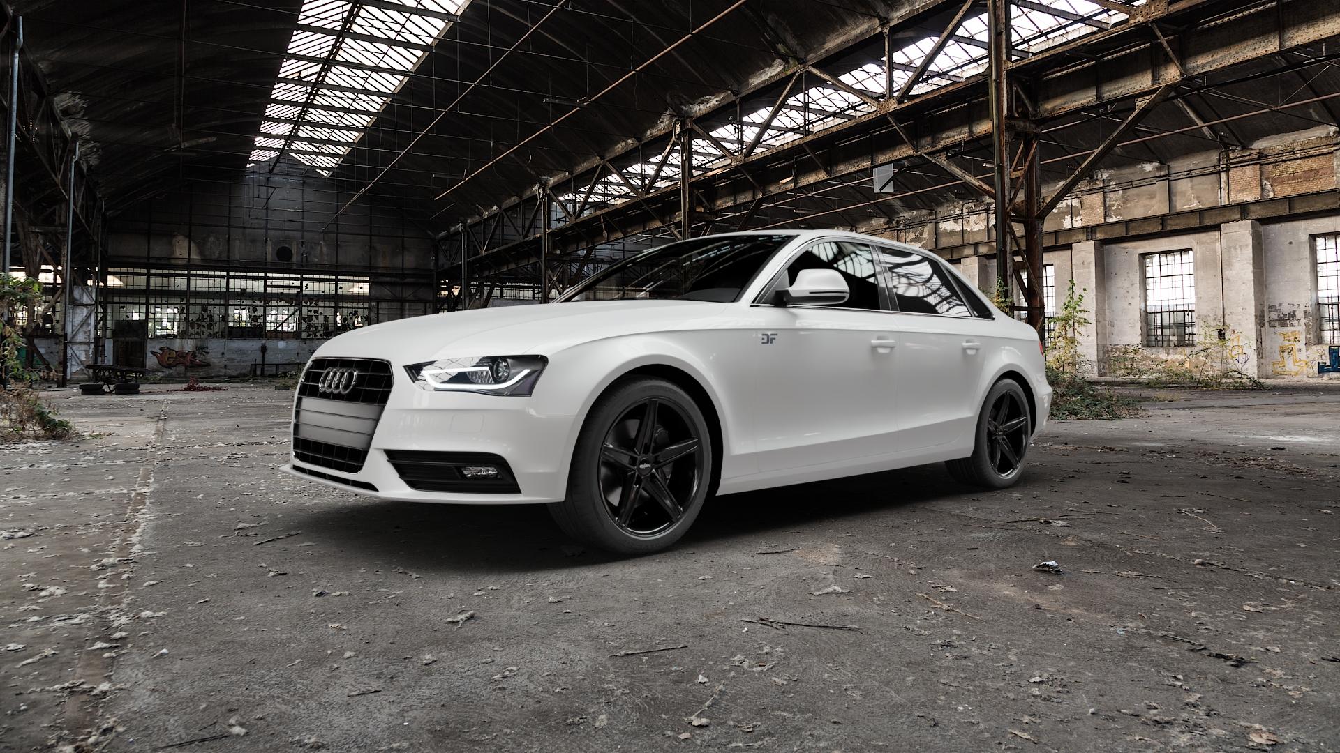 OXIGIN 18 Concave black Felge mit Reifen schwarz in 18Zoll Winterfelge Alufelge auf weissem Audi A4 Typ 8K2/B8 (Limousine) Facelift ⬇️ mit 15mm Tieferlegung ⬇️ Old Industrial Hall_max5000mm_2022 Frontansicht_1
