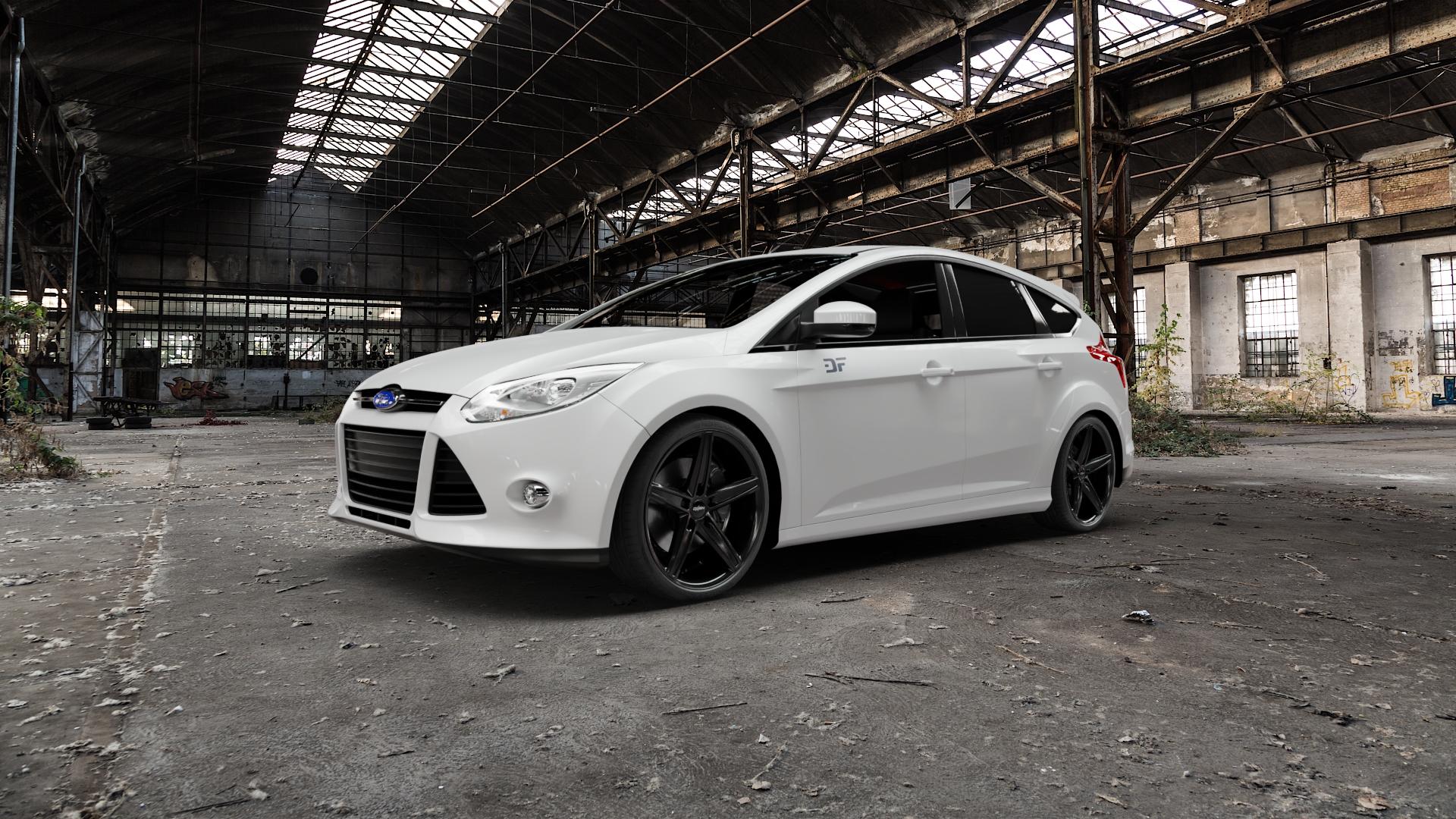 OXIGIN 18 Concave black Felge mit Reifen schwarz in 19Zoll Winterfelge Alufelge auf weissem Ford Focus III Typ DYB (Schrägheck) (Stufenheck) Facelift ⬇️ mit 15mm Tieferlegung ⬇️ Old Industrial Hall_max5000mm_2022 Frontansicht_1