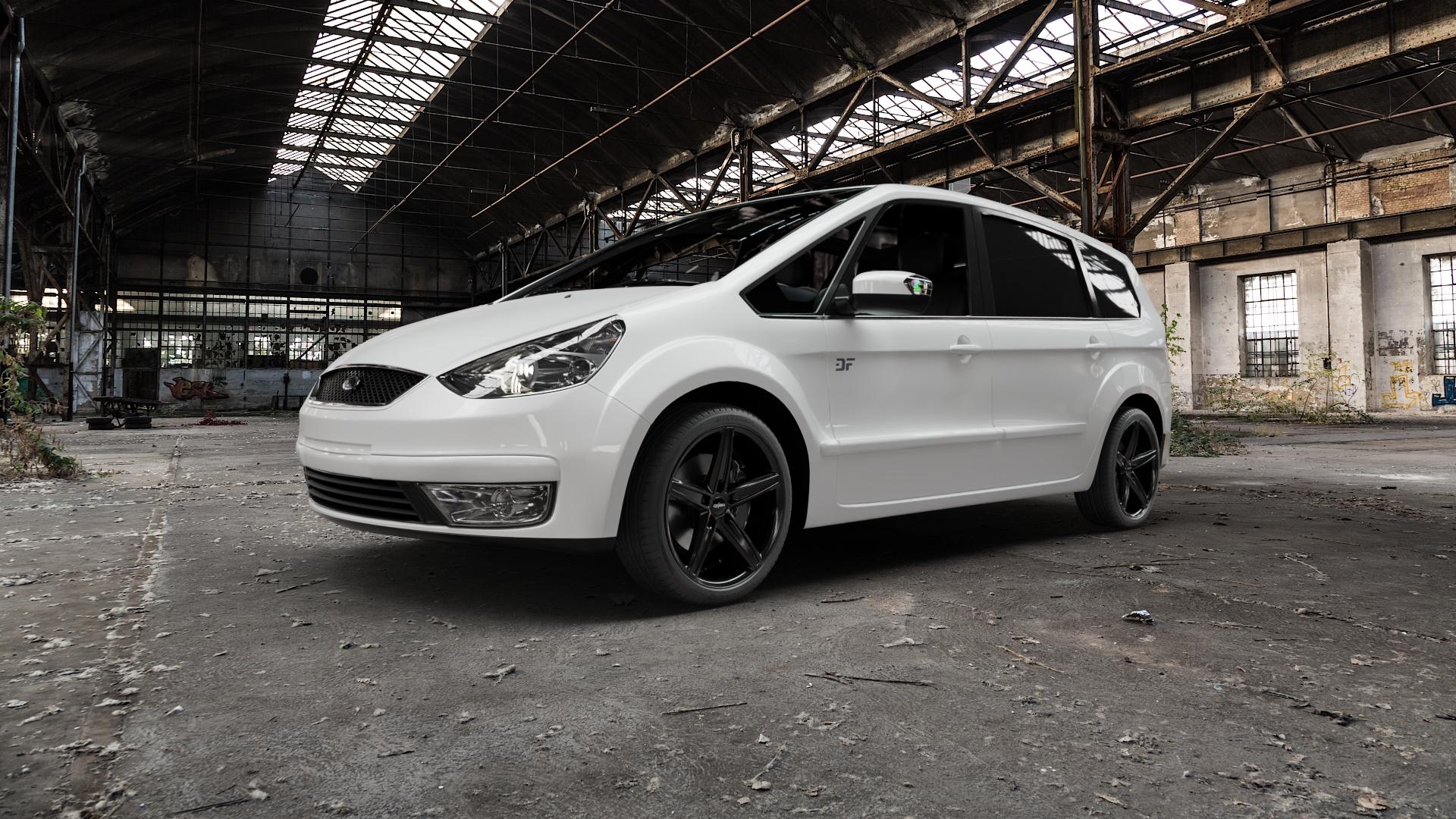 OXIGIN 18 Concave black Felge mit Reifen schwarz in 19Zoll Winterfelge Alufelge auf weissem Ford Galaxy II Typ WA6 ⬇️ mit 15mm Tieferlegung ⬇️ Old Industrial Hall_max5000mm_2022 Frontansicht_1