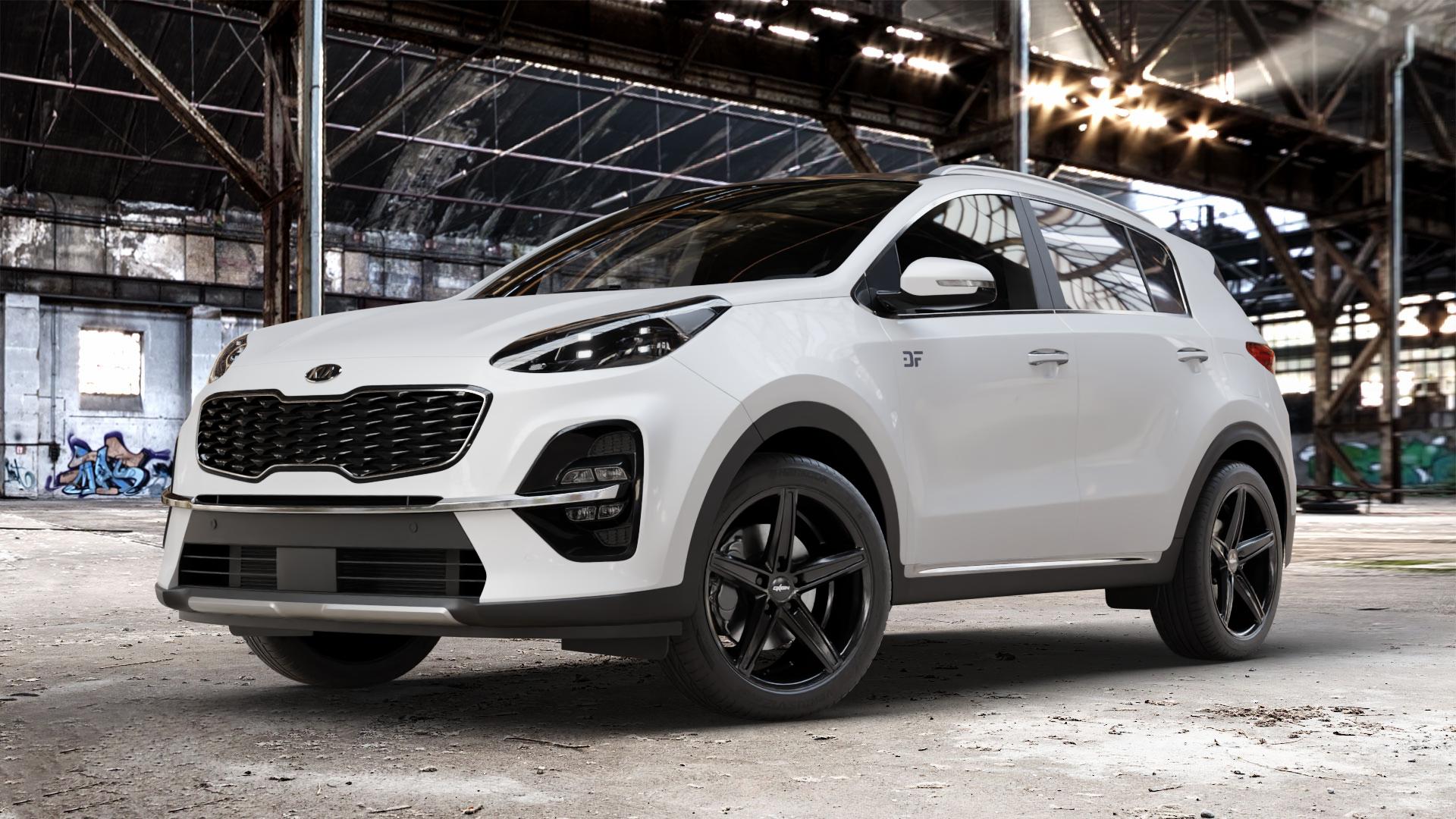 OXIGIN 18 Concave black Felge mit Reifen schwarz in 19Zoll Winterfelge Alufelge auf weissem Kia Sportage IV Typ QLE Facelift QL ⬇️ mit 15mm Tieferlegung ⬇️ Old Industrial Hall_max_4400mm_2024 Frontansicht_1