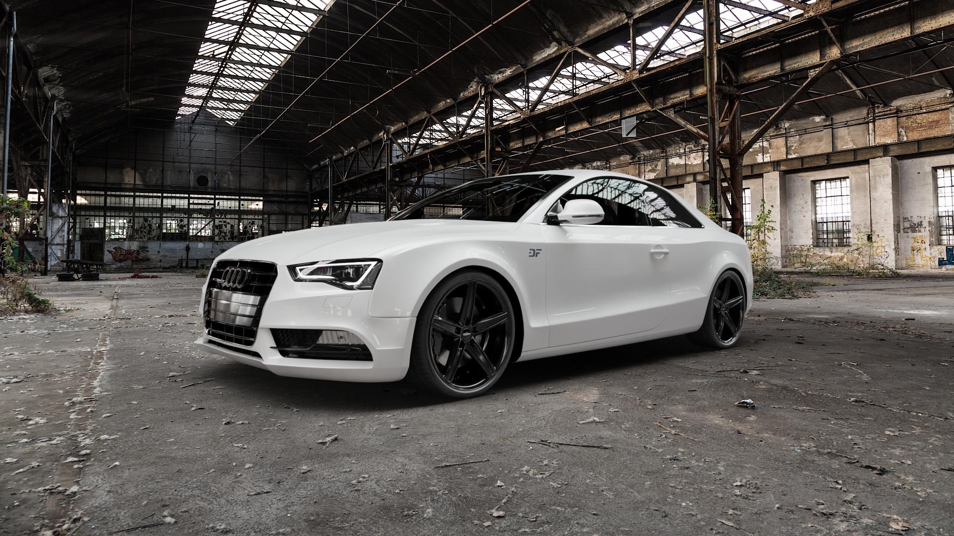 OXIGIN 18 Concave black Felge mit Reifen schwarz in 20Zoll Winterfelge Alufelge auf weissem Audi A5 Typ B8 (Cabriolet) Facelift (Coupé) ⬇️ mit 15mm Tieferlegung ⬇️ Old Industrial Hall_max5000mm_2022 Frontansicht_1