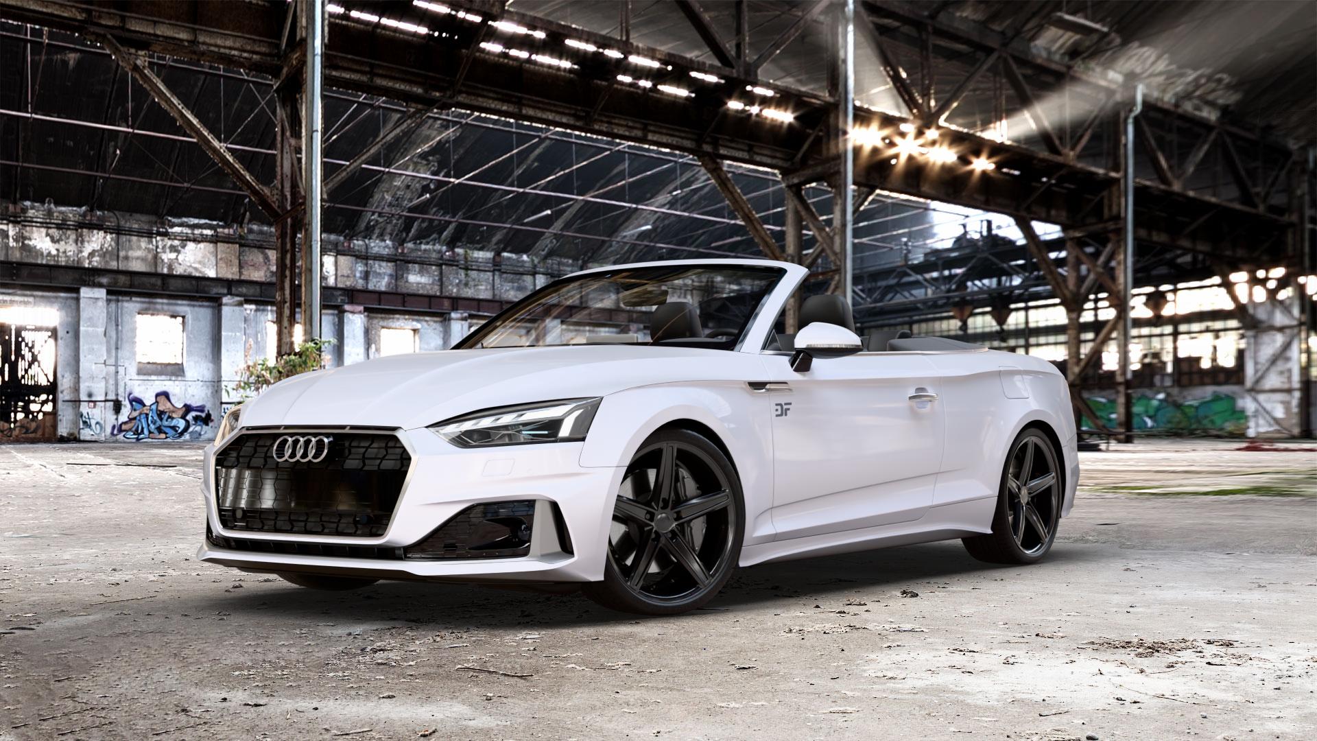 OXIGIN 18 Concave black Felge mit Reifen schwarz in 20Zoll Winterfelge Alufelge auf weißem Audi A5 Typ B9 (Cabriolet) Facelift ⬇️ mit 15mm Tieferlegung ⬇️ Old Industrial Hall_max_5300mm_2024 Frontansicht_1