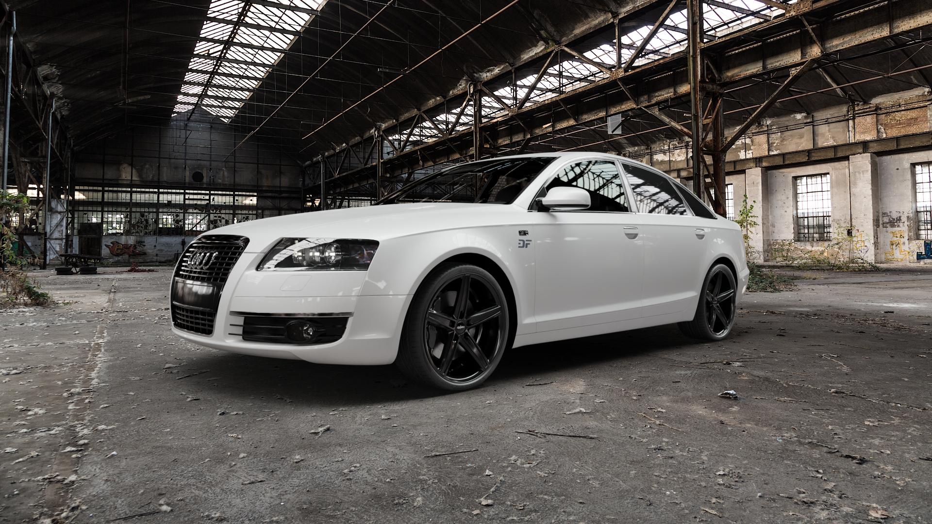 OXIGIN 18 Concave black Felge mit Reifen schwarz in 20Zoll Winterfelge Alufelge auf weissem Audi A6 Typ 4F/C6 (Limousine) ⬇️ mit 15mm Tieferlegung ⬇️ Old Industrial Hall_max5000mm_2022 Frontansicht_1