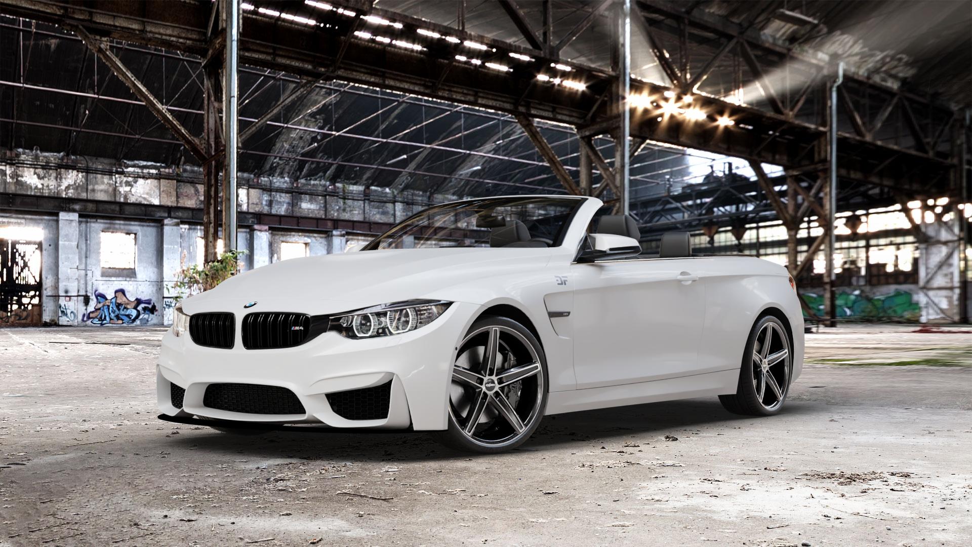 OXIGIN 18 Concave black full polish Felge mit Reifen silber schwarz mehrfarbig in 20Zoll Winterfelge Alufelge auf weissem BMW M4 Typ F83 (Cabrio) 3,0l 317kW (431 PS) 331kW Competition (450 ⬇️ mit 15mm Tieferlegung ⬇️ Old Industrial Hall_max_5300mm_2024 Frontansicht_1