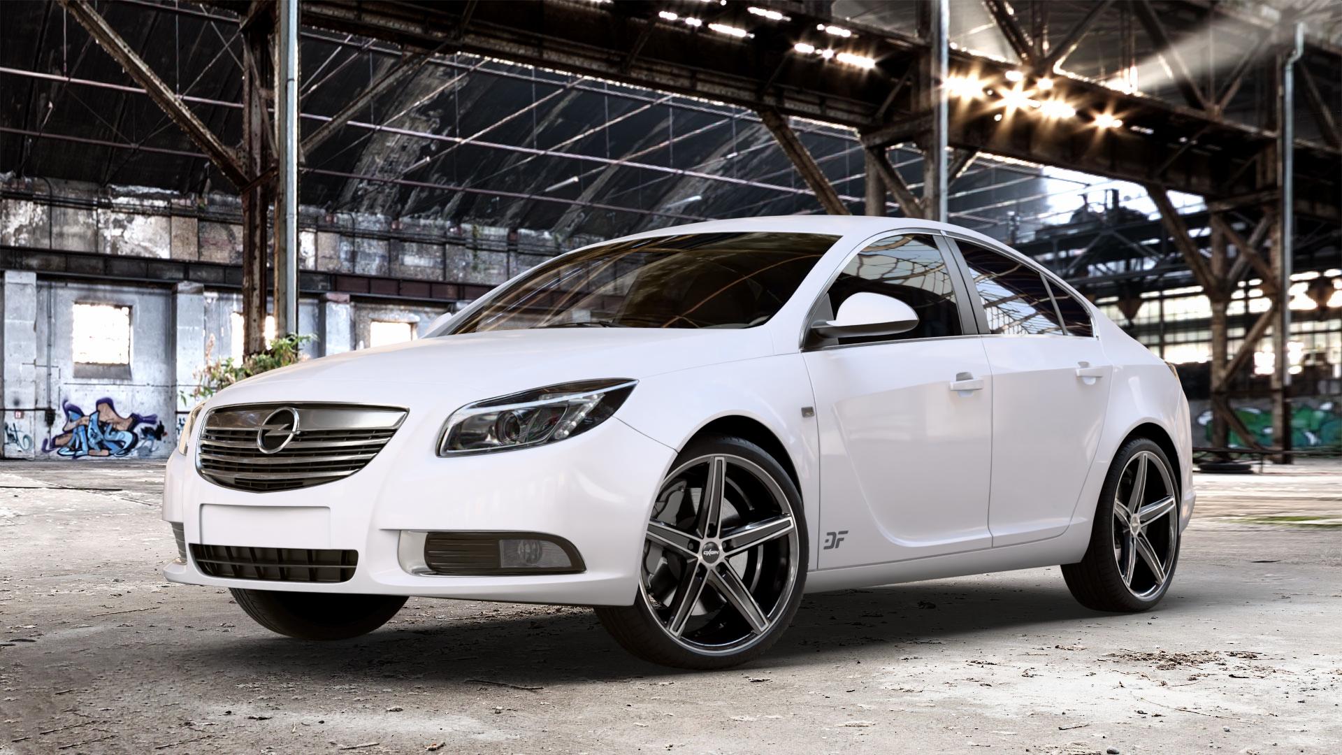 OXIGIN 18 Concave black full polish Felge mit Reifen silber schwarz mehrfarbig in 20Zoll Winterfelge Alufelge auf weissem Opel Insignia I Stufenheck Fließheck Facelift ⬇️ mit 15mm Tieferlegung ⬇️ Old Industrial Hall_max_4400mm_2024 Frontansicht_1