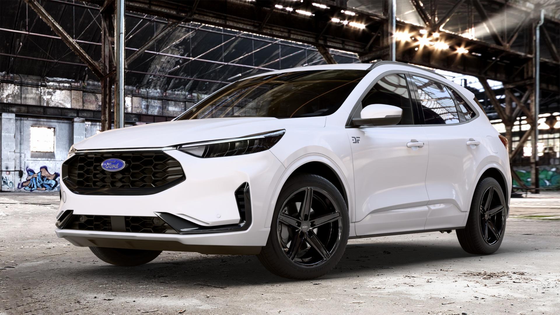 OXIGIN 18_E Concave Evolution black Felge mit Reifen schwarz in 19Zoll Winterfelge Alufelge auf weissem Ford Kuga III Typ DFK Facelift ⬇️ mit 15mm Tieferlegung ⬇️ Old Industrial Hall_max_4400mm_2024 Frontansicht_1