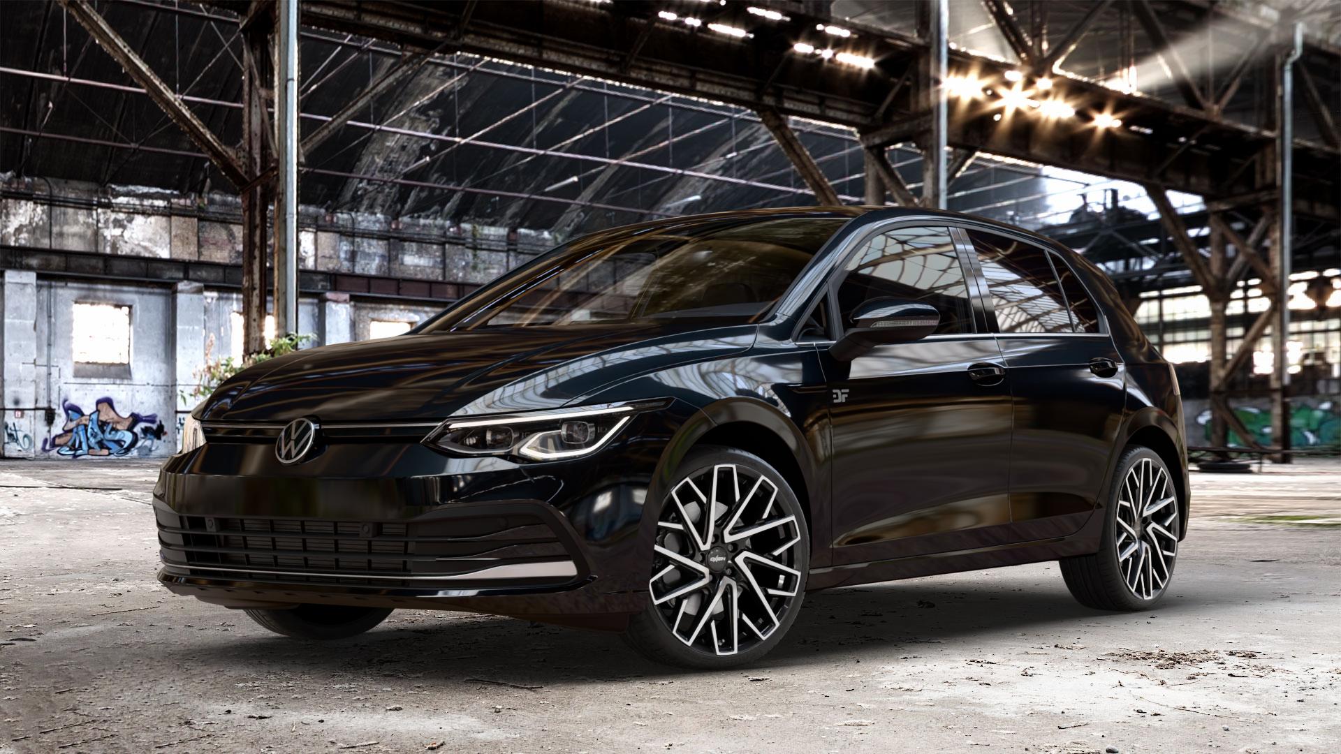 OXIGIN 28 Oxmove black full polish Felge mit Reifen schwarz in 19Zoll Winterfelge Alufelge auf metallic schwarzem Volkswagen (VW) Golf 8 1,5l TSI 96kW (131 PS) 110kW (150 2,0l TDI 85kW (116 Mild-Hybrid 1,0l 81kW (110 66kW (90 1,4l Hybrid TGI 4Motion 140kW (190 ⬇️ mit 15mm Tieferlegung ⬇️ Old Industrial Hall_max_4400mm_2024 Frontansicht_1